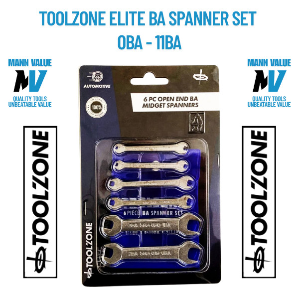 Toolzone Elite BA Spanner Set 6 Pc Open Ended 0BA – 11BA Spanners Model SP146