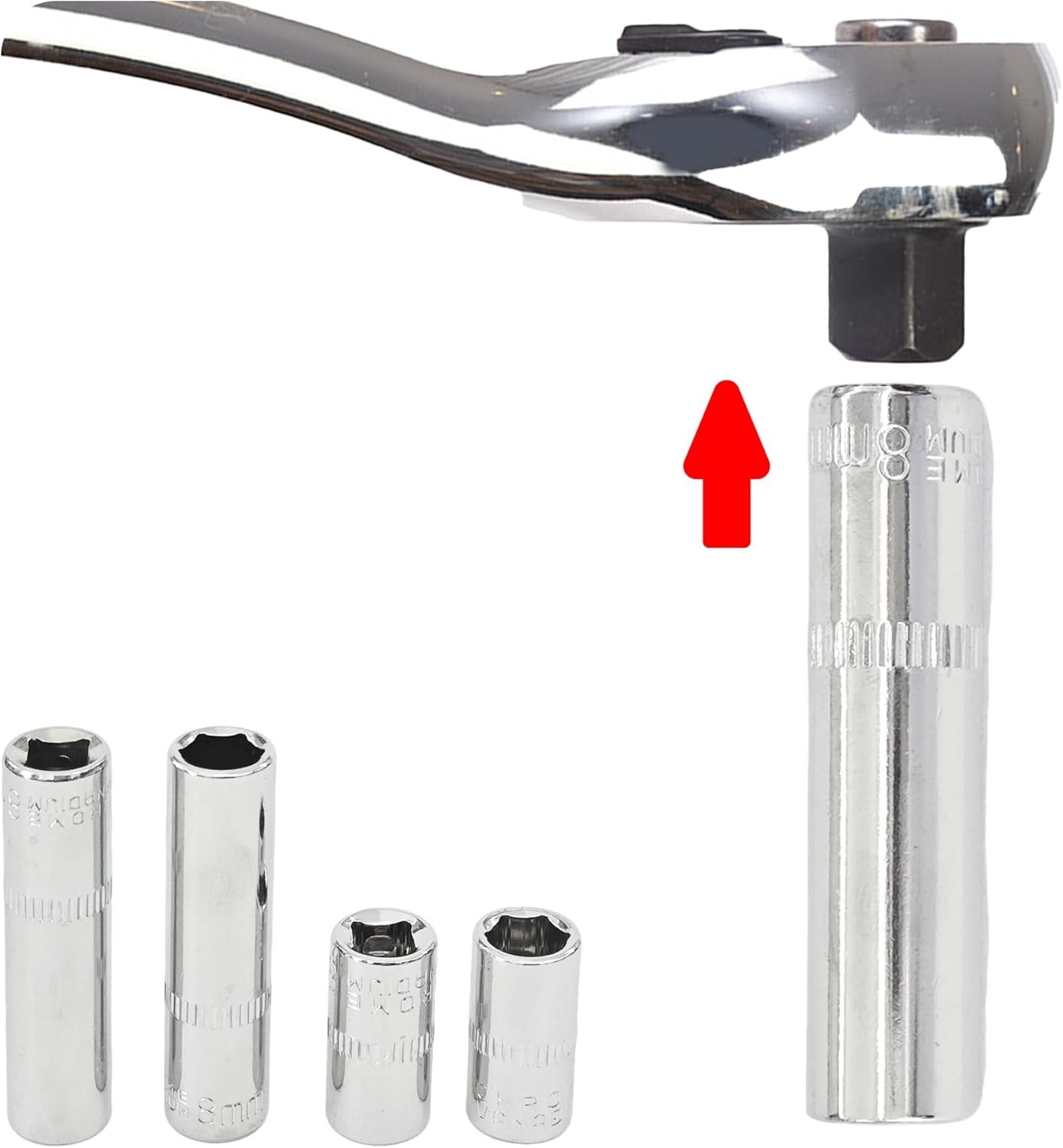 4Pcs 1/4-Inch Drive 8mm Deep and Shallow Socket Set, Cr-V Steel, 6-Point Metr…