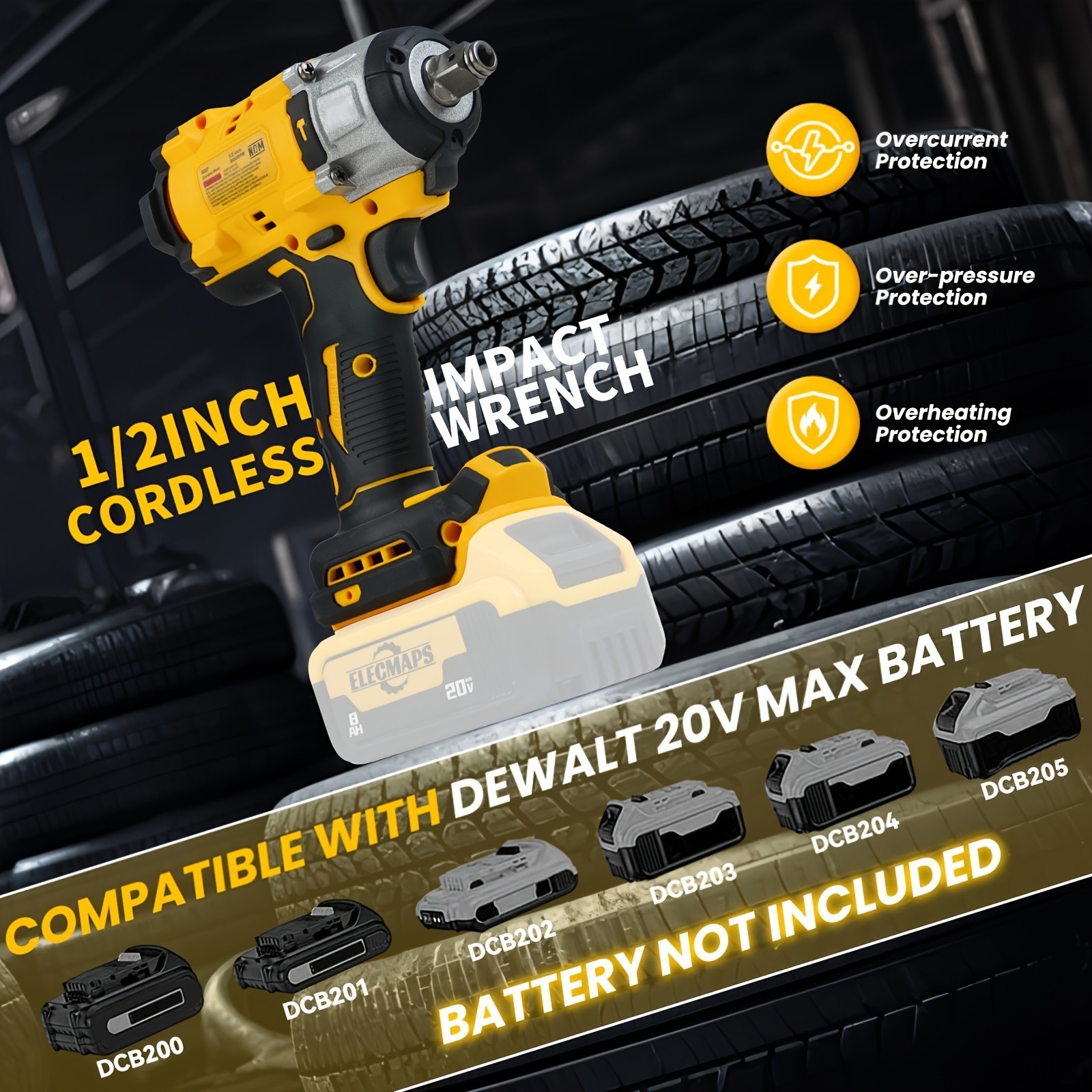 1/2-inch Cordless Impact Wrench, 3600RPM/430N High Torque