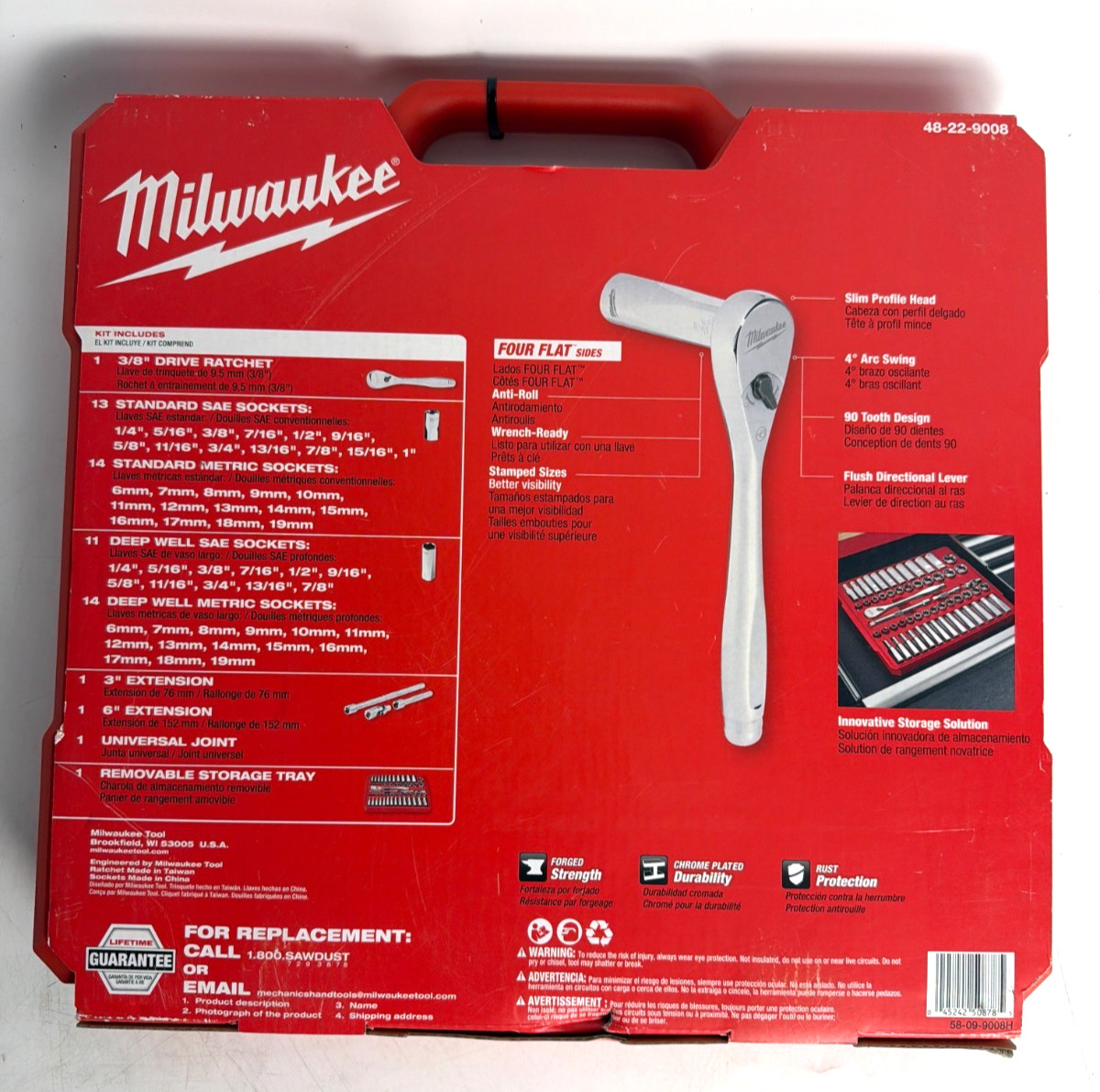 [NEW] (48-22-9008) Milwaukee 3/8″ Drive 56pc Ratchet & Socket Set with FOUR FLAT