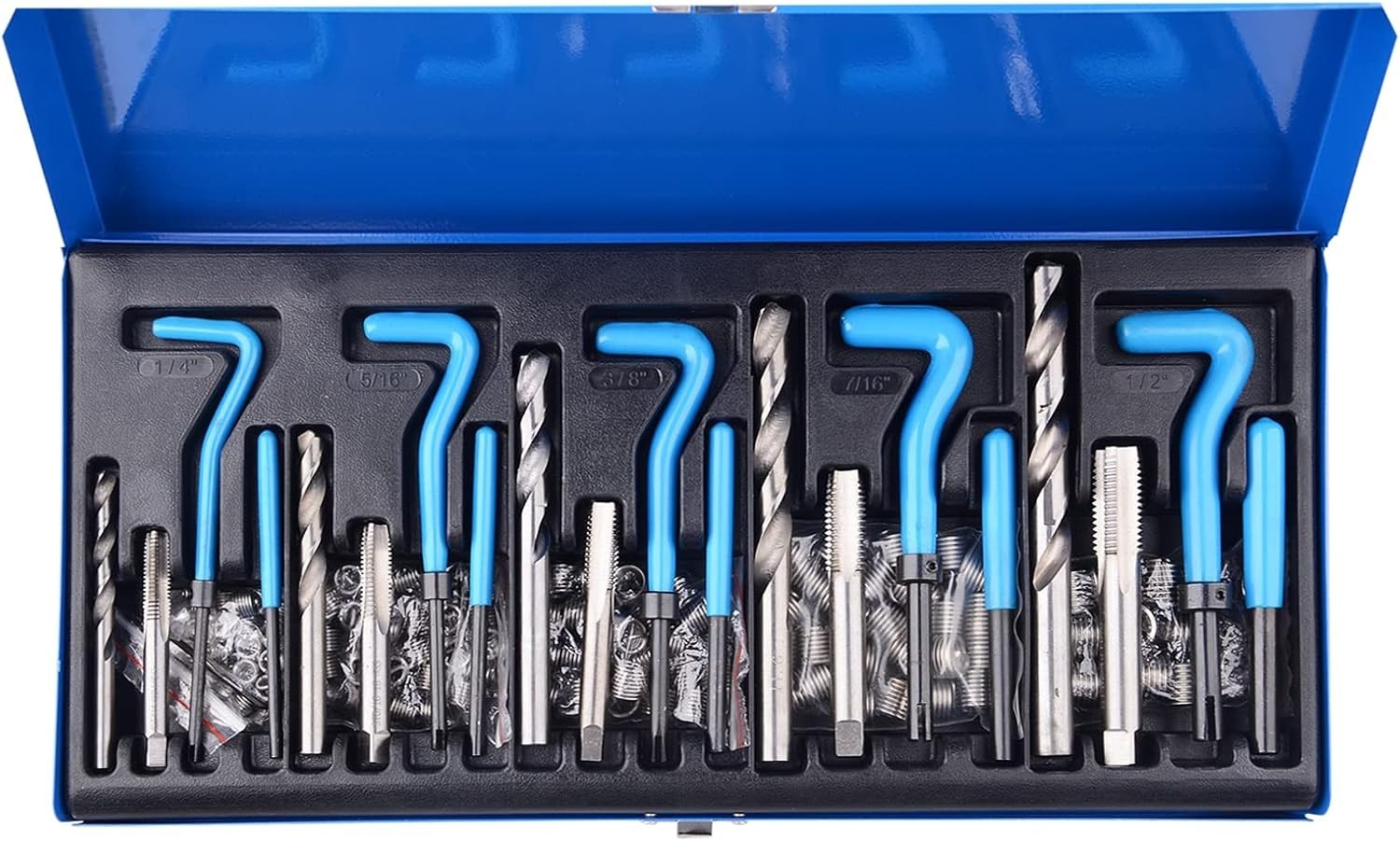 131PC SAE Thread Repair Kit, HSS Drill Helicoil Kit Standard, 1/4″ 5/16″ 3/8″ 7/