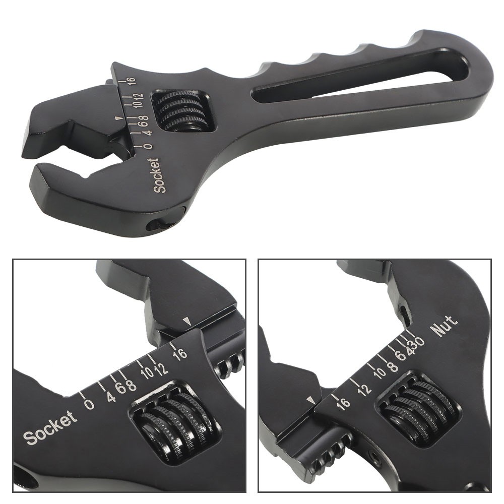 Hose Fitting Wrench Spanner Lightweight Adjustable Aluminum 3AN-16AN Black