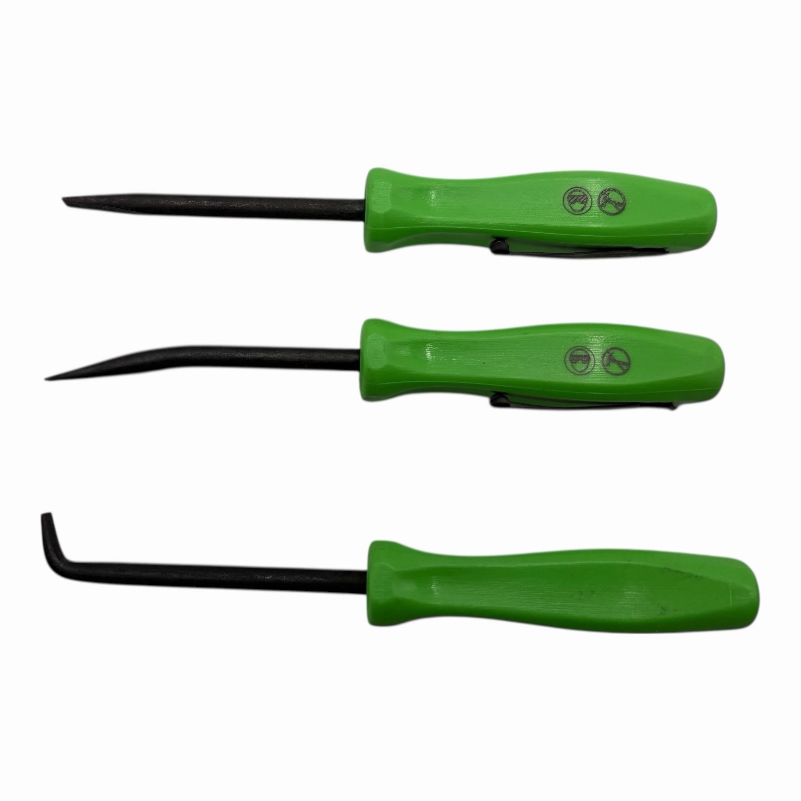 Snap On Tools Mini Pocket Pry Bar Set 3 piece Green 5 inch Straight Bent 90