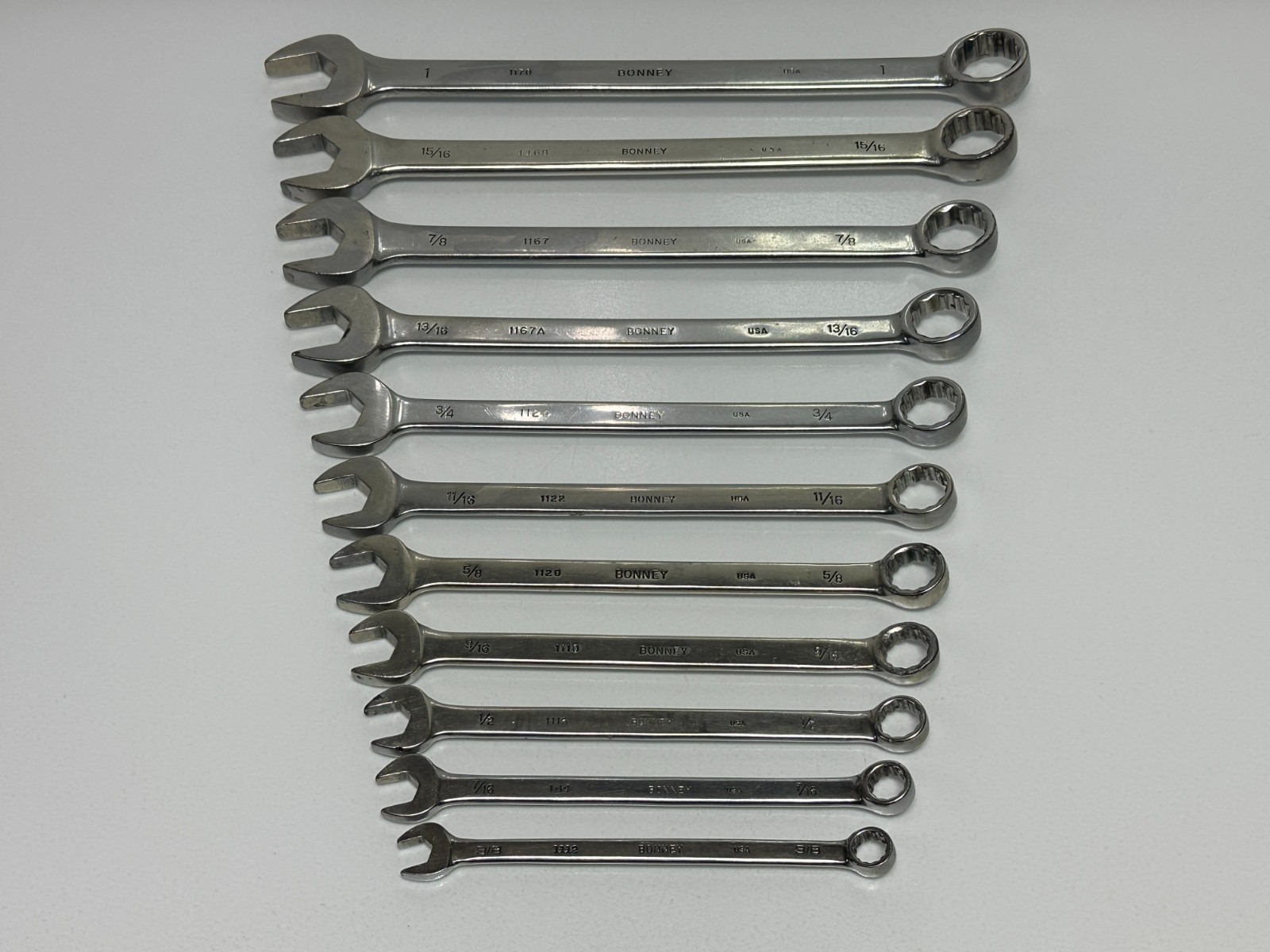 🇺🇸 Bonney Tools USA 11pc SAE 3/8-1″ Chrome Combination Wrench Set, 12 Point