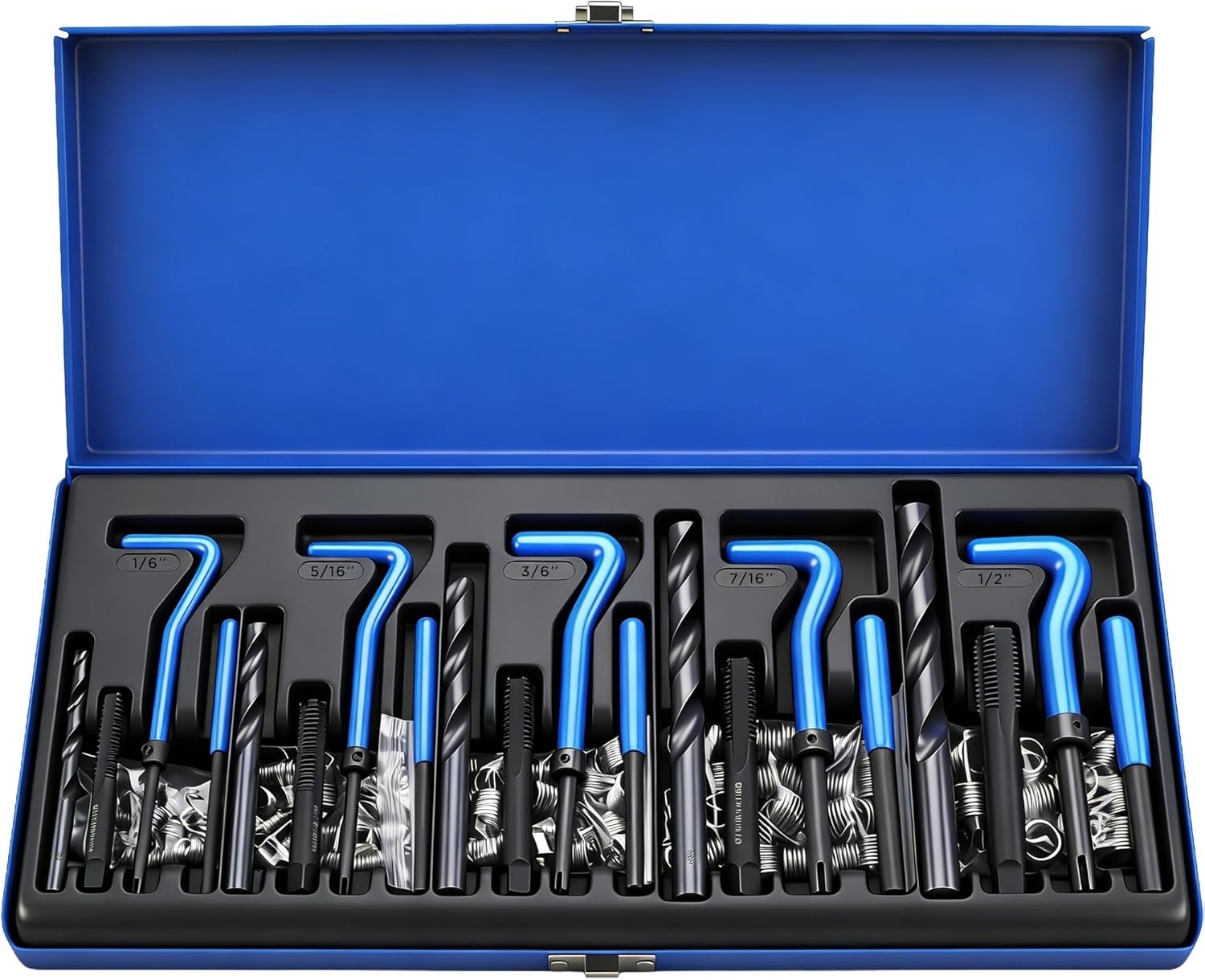 131PC SAE Thread Repair Kit, HSS Drill Helicoil Kit Standard, 1/4″ 5/16″ 3/8″ 7
