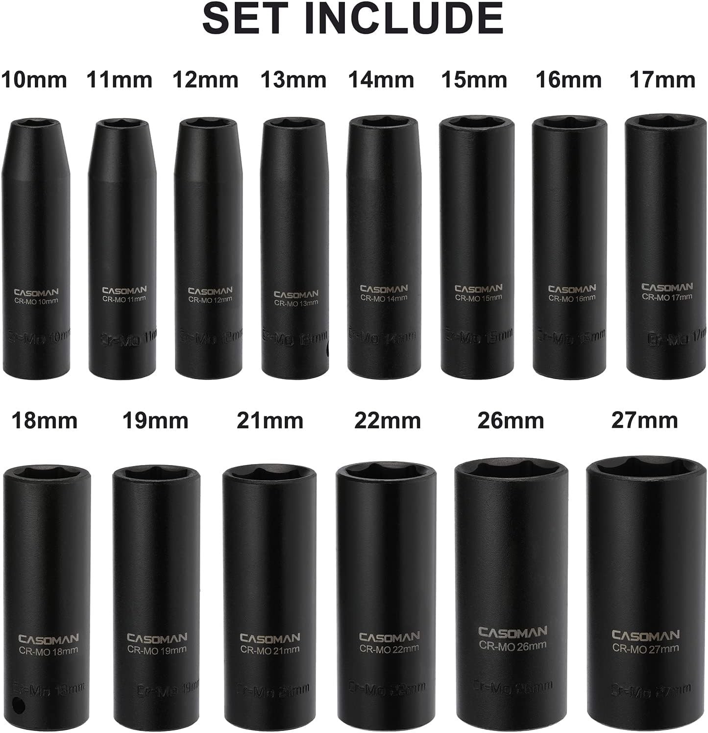 Deep Impact Socket Set with 6-Point Flank Drive Design – 14 Pieces