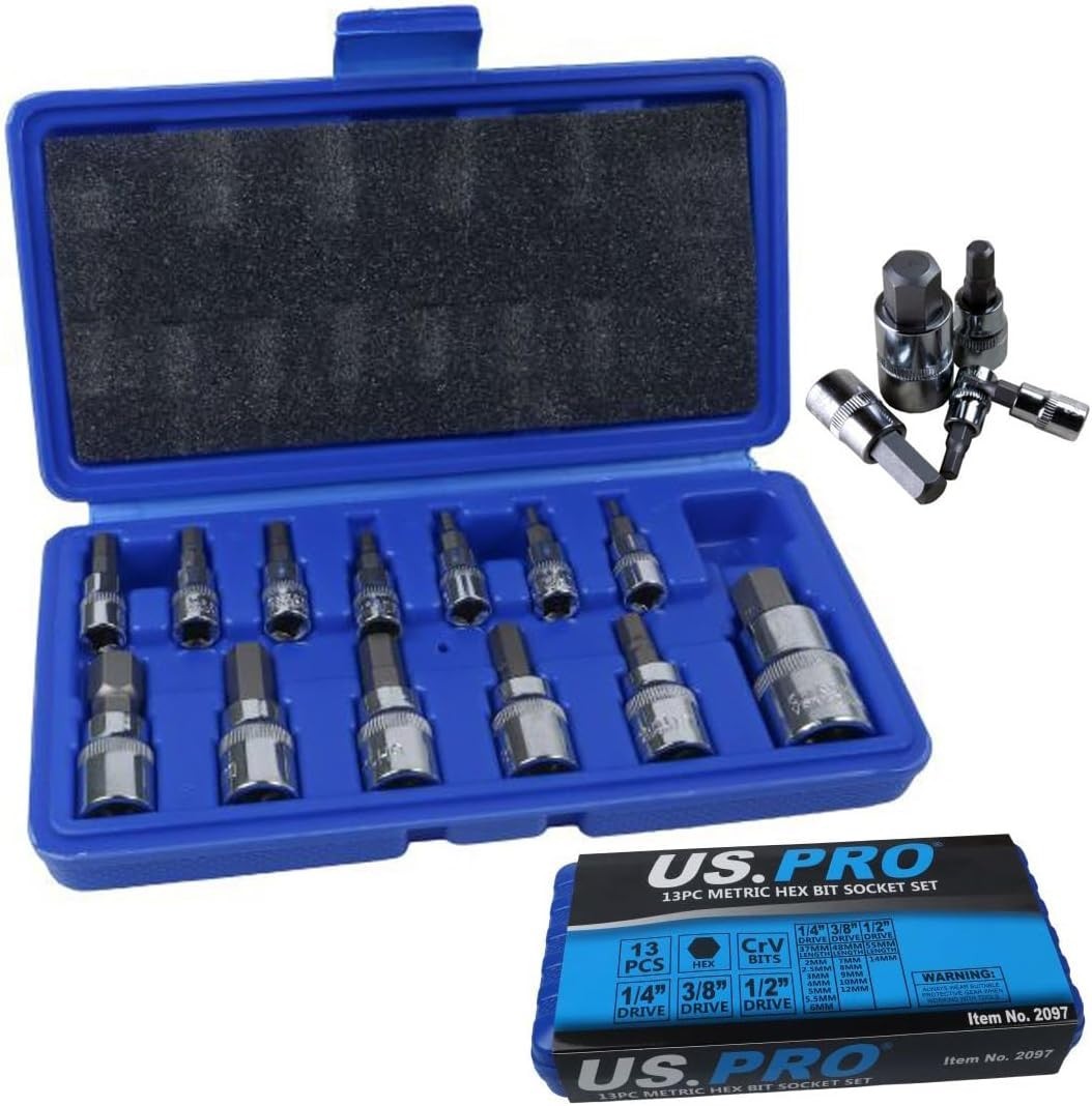 13pc Metric Hex Bit Socket Set 2-14mm for Automotive & Industrial Use