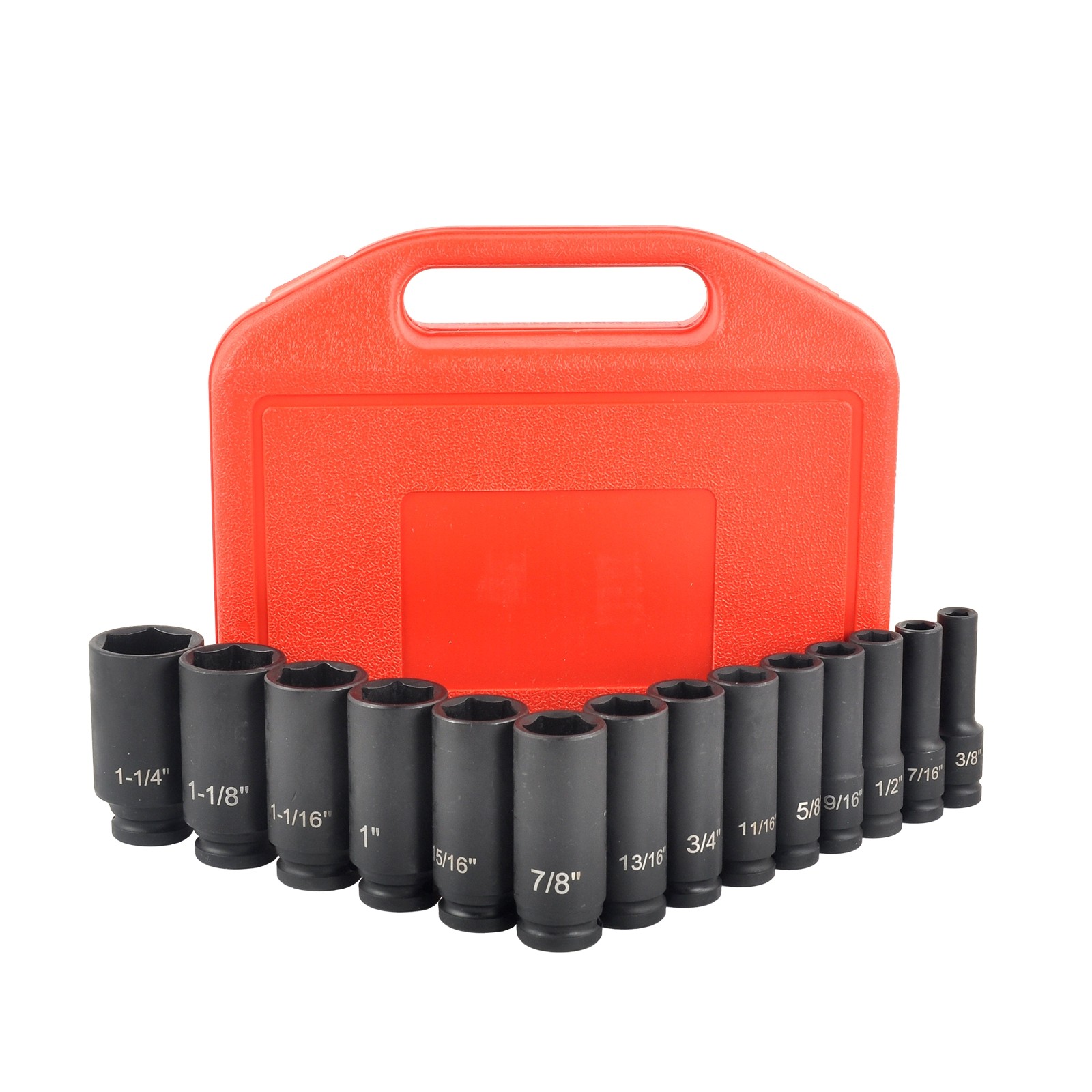 14PCS 1/2″ Drive Deep Shallow Impact Socket Set 6 Point, CR-V, 3/8″ to 1-1/4″