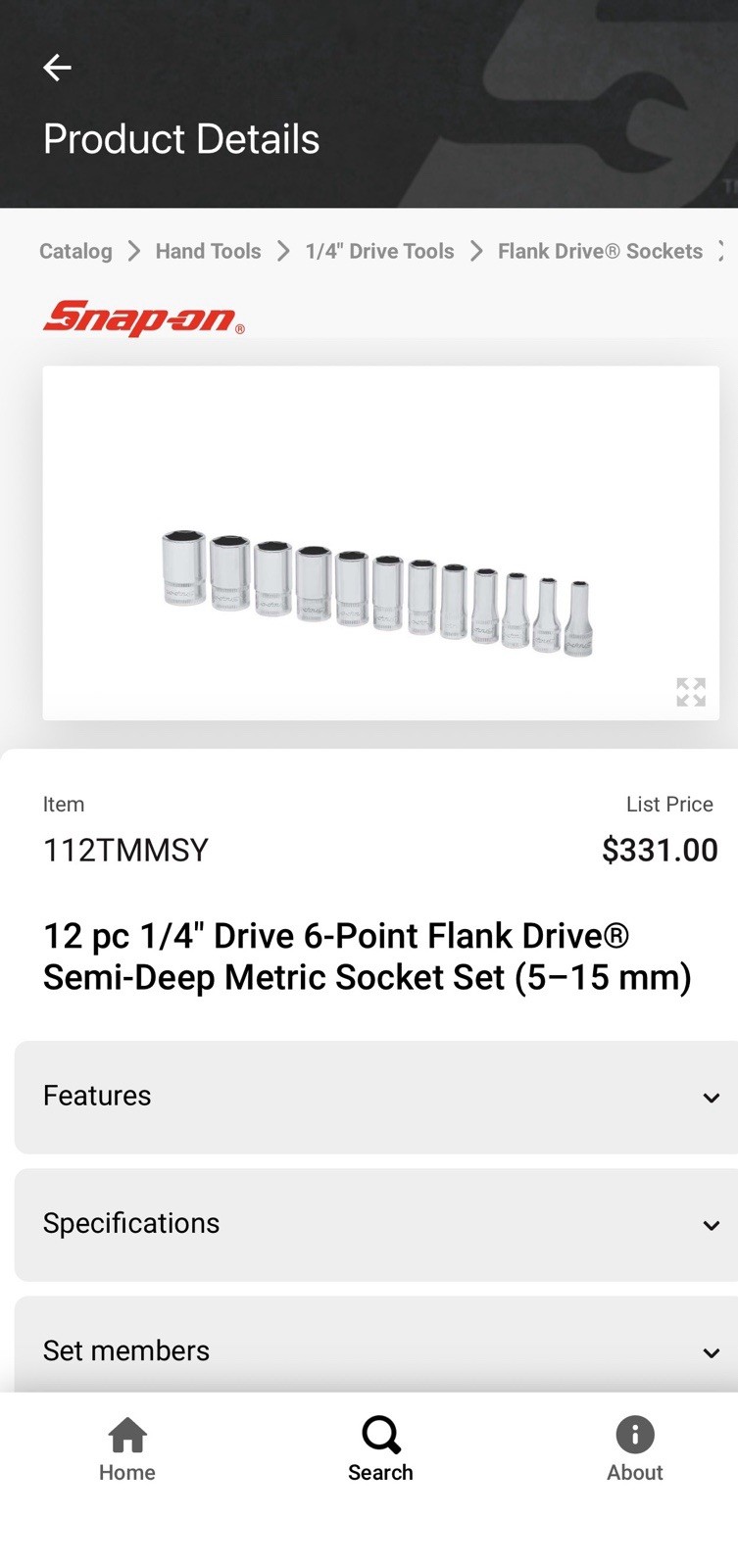 NEW Snap-on 112TMMSY 12pc 1/4in Drive Semi-Deep Metric Socket Set 5-15mm