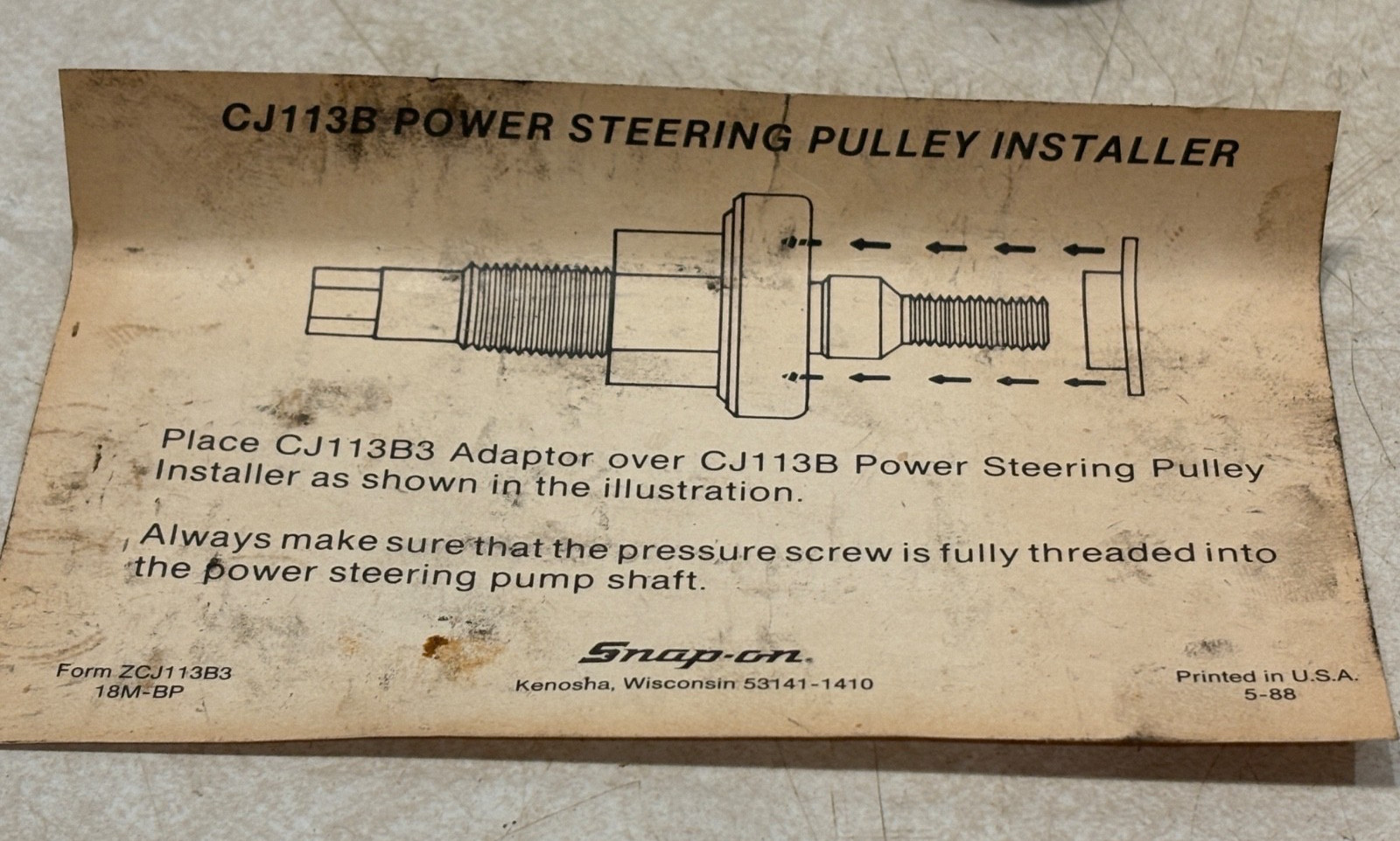 Snap On Power Steering And Alternator Pulley Puller & Installer CJ113B & CJ112B