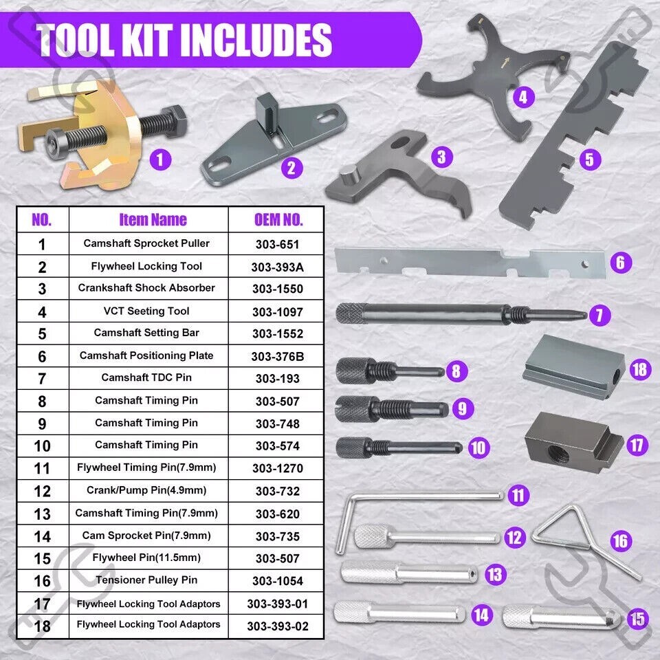 20PC Engine Timing Tool Kit for Ford Mazda Camshaft 1.4 1.6 1.8 2.0 Di/TDCi/TDDi