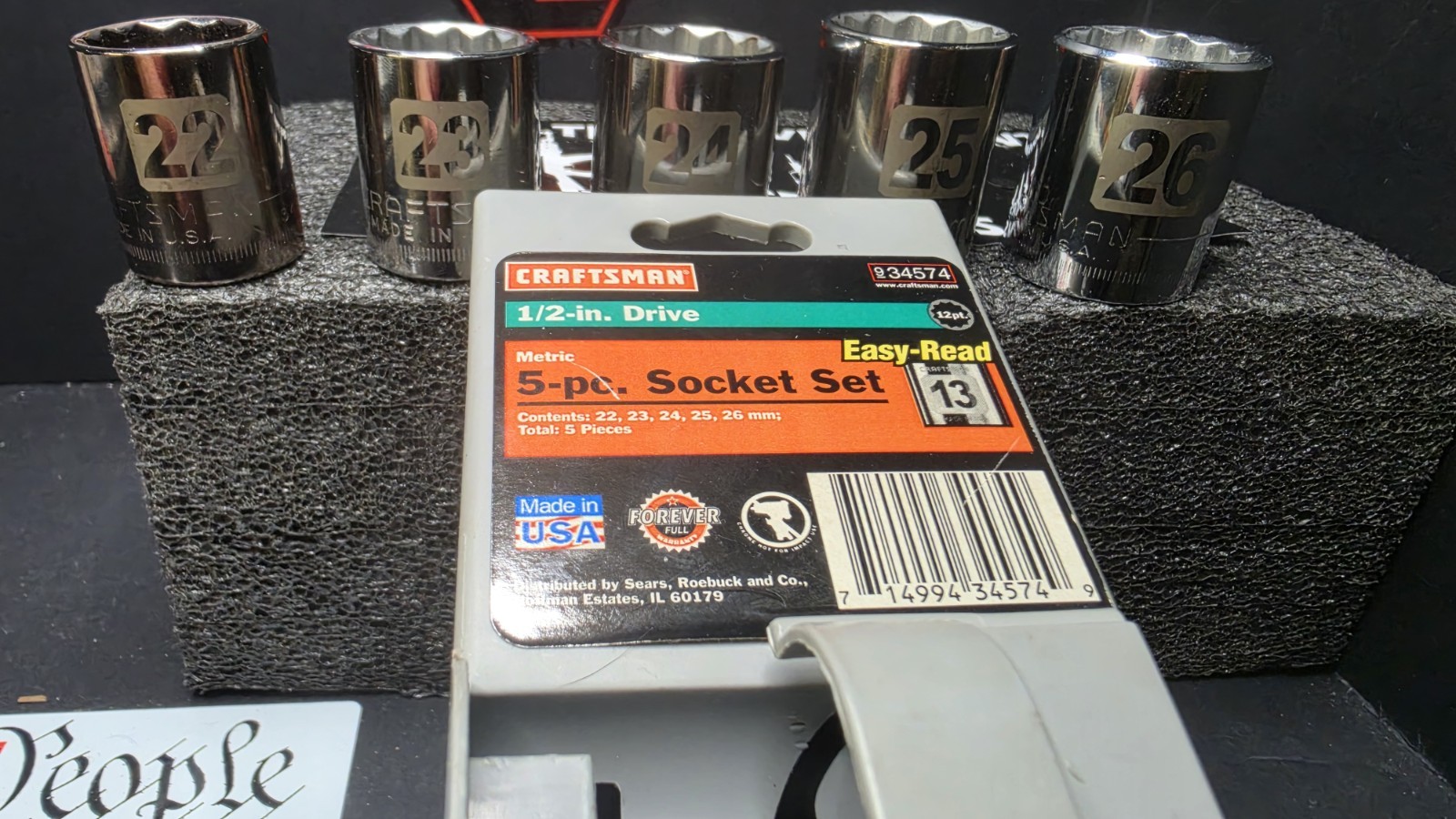 Craftsman USA NOS 1/2” DR Socket Set 34574 Metric 22-26mm Dual Marked Easy Read