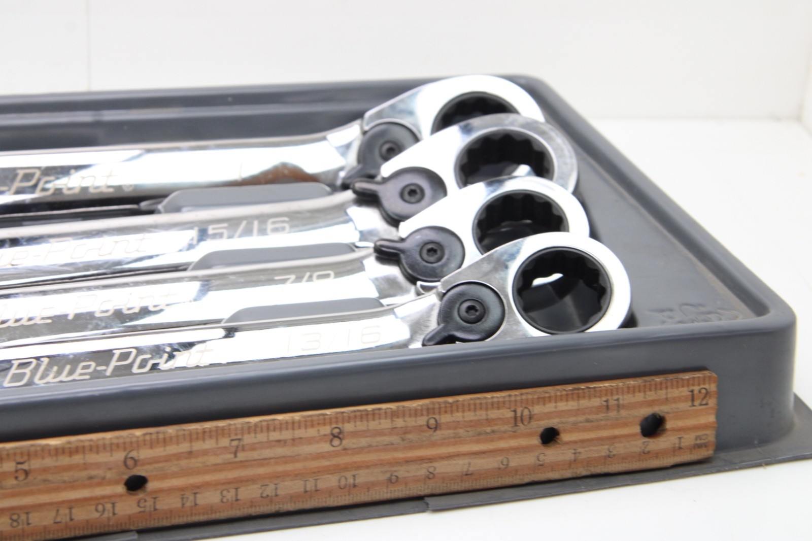 Blue Point 13/16″ – 1″ SAE Chrome 4 Piece 12 Point Ratcheting Wrench Set USA