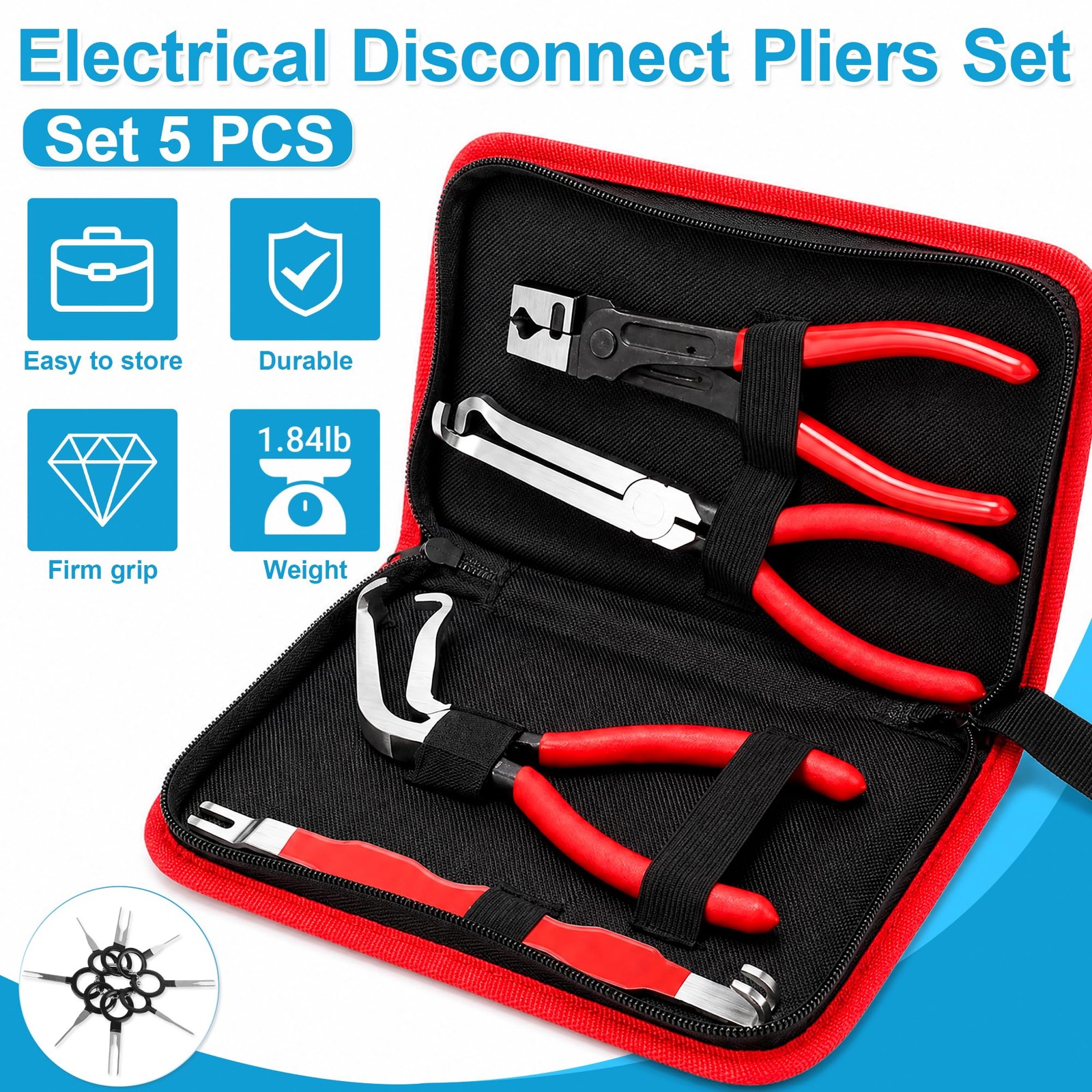 5PCS Electrical Disconnect Pliers Set, Automotive Red