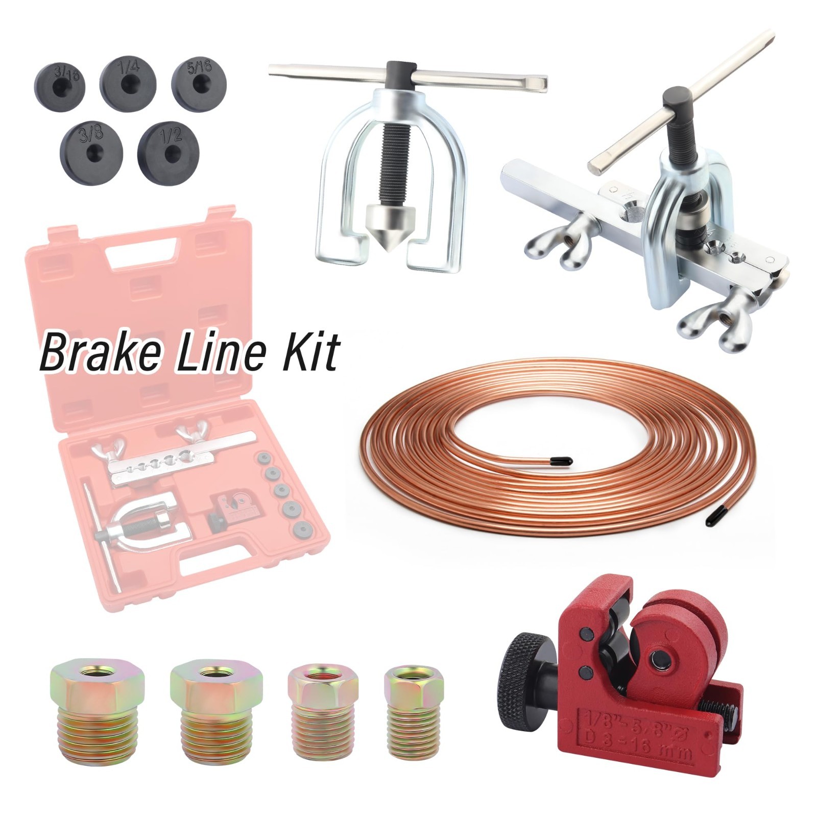 3/16″ Brake Line Kit – 16 Fittings, Tubing Bender & Flaring Tool for Hydraulic S