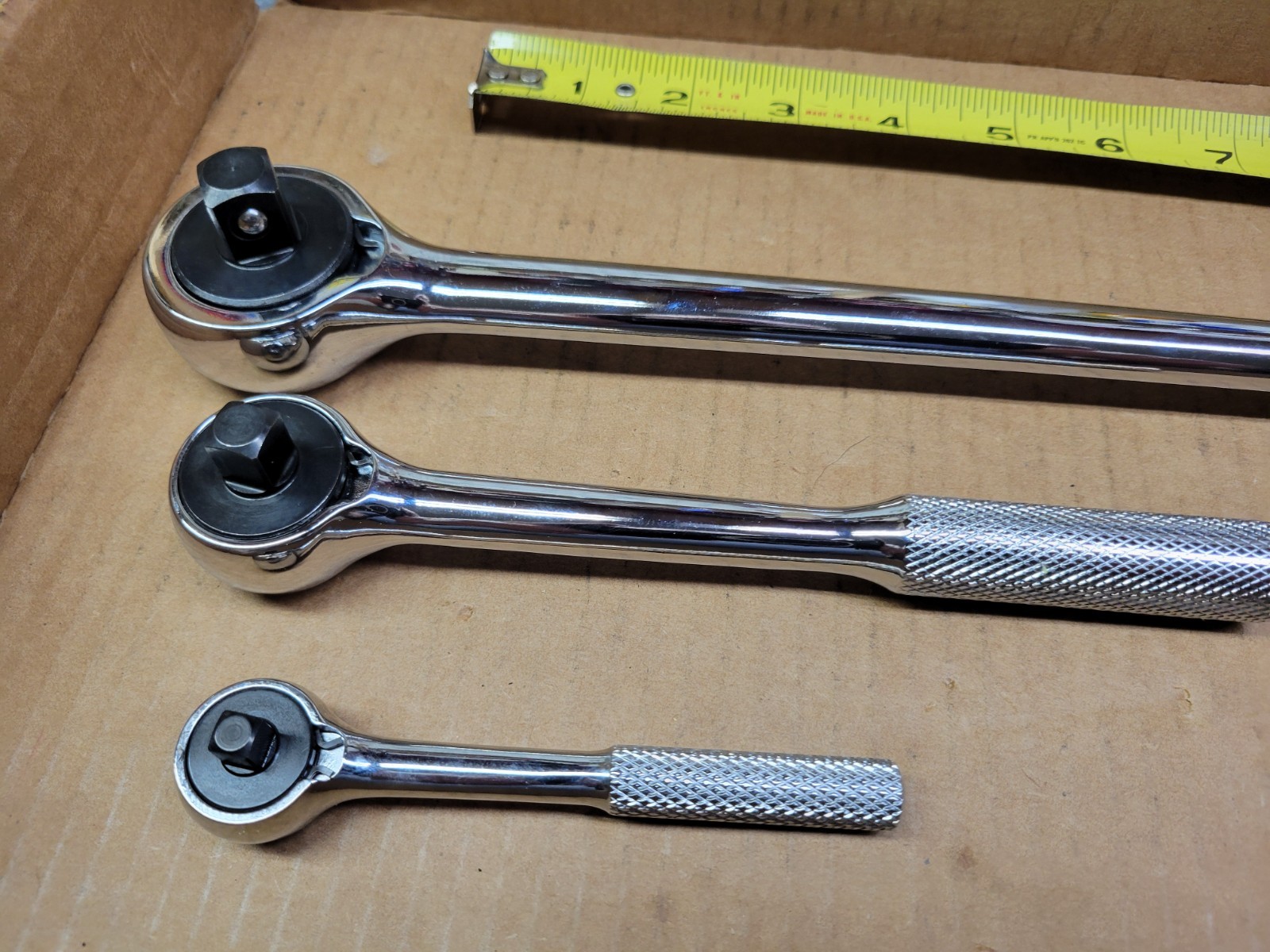 S-K Tools 3-Piece Ratchet Set 1/4″ + 3/8 + 1/2″ Long Handle Brand New!