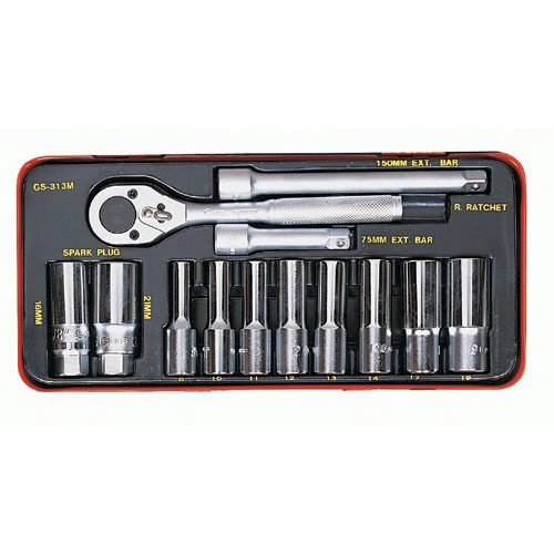13 Pcs 3/8″ Dr. Six-Point Metric Deep Hand Socket Set GS-313M with Metal Box
