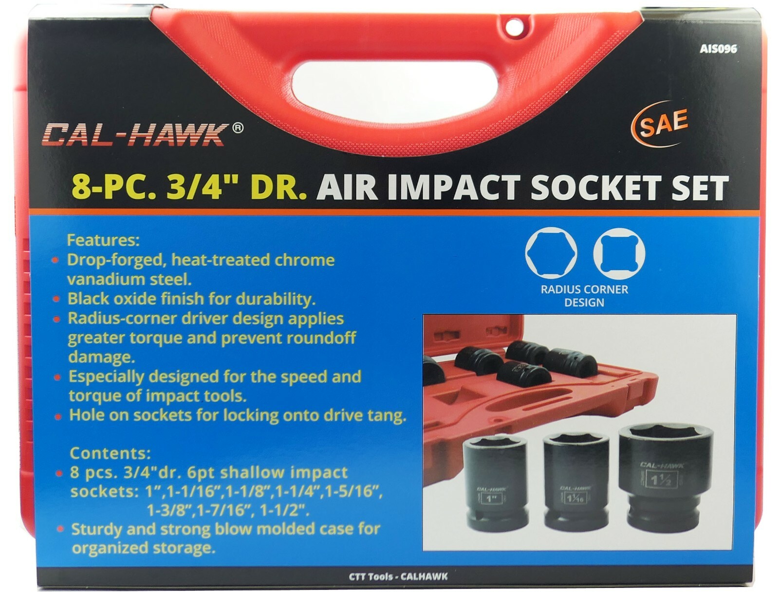 8PC 3/4″ DR. 6 Point Standard Air Impact Tool SAE CRV Pro 1″ to1-1/2″ Socket Set
