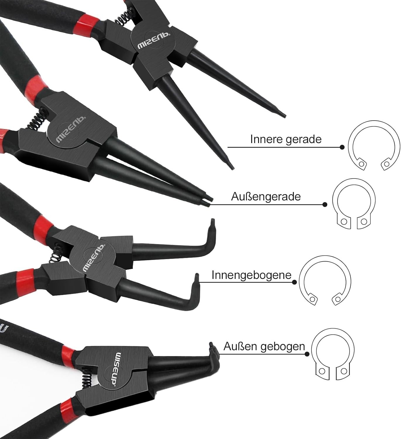 Heavy Duty 4-Piece Snap Ring Pliers Set – 7-Inch Ergonomic Design for Precision