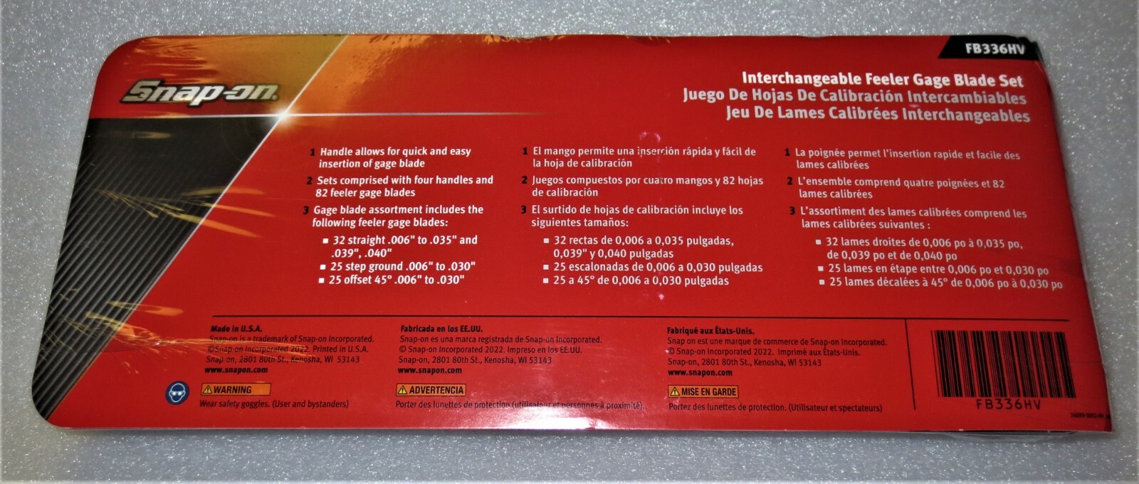 *NEW* SNAP-ON Feeler Gauge SET 82 pcs Straight Step & 45° *HI-VIZ YELLOW* FB336
