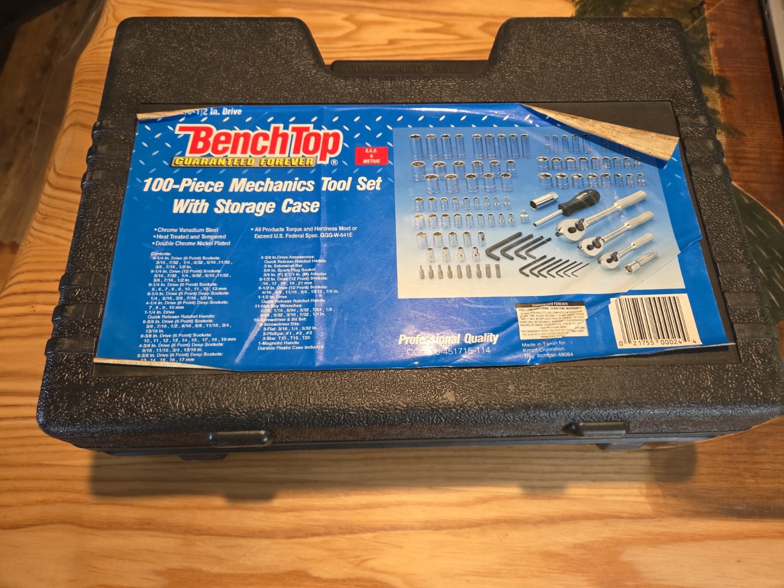 Benchtop 100 Piece Mechanics Tool Socket Set 1/4” 3/8” 1/2” Drive Metric & SAE