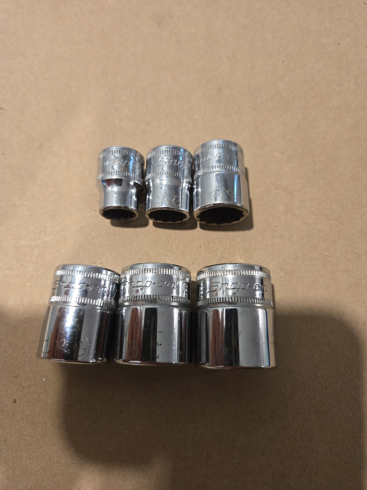 Snap On 3/8″ Drive 10,12,14,17,18,19MM 12PT Metric Shallow Chrome Sockets USA