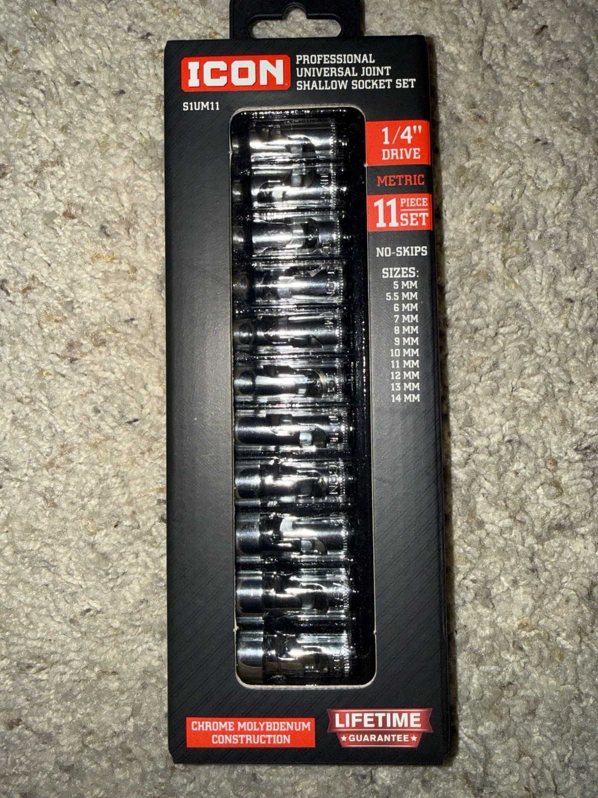 Icon 1/4” Drive Universal SAE & Metric Joint Shallow Socket Sets; S1US6 & S1UM11