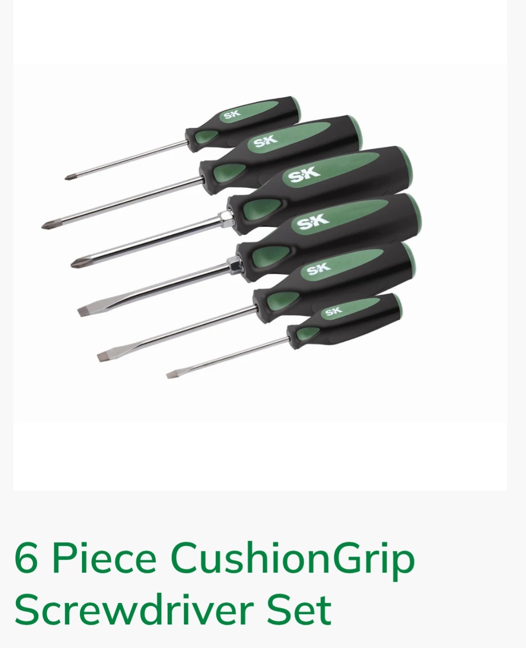 SK Professional Tools 6 Piece Cushion Grip Screwdriver Set New LIFETIME WARRANTY