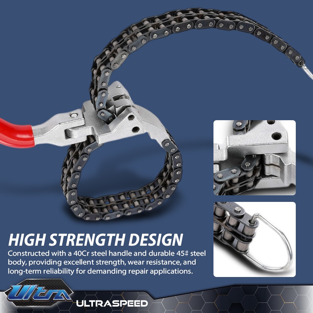 Ratcheting Chain Wrench Oil Filter Change Pipe Fittings 60-160mm Heavy-Duty