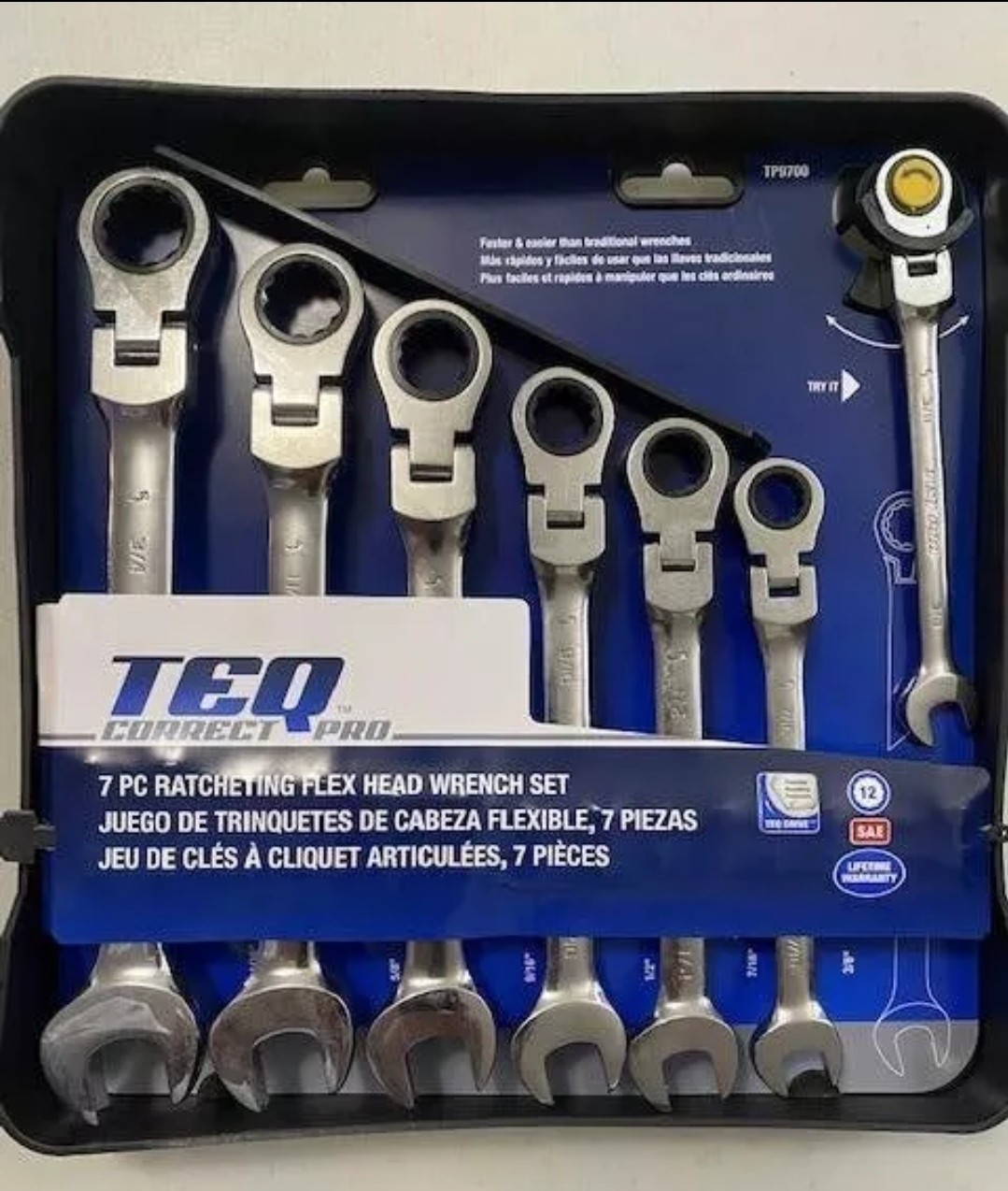 TEQ Correct Pro SAE Ratcheting Wrench Set Flexible Head Combination 7 Pieces