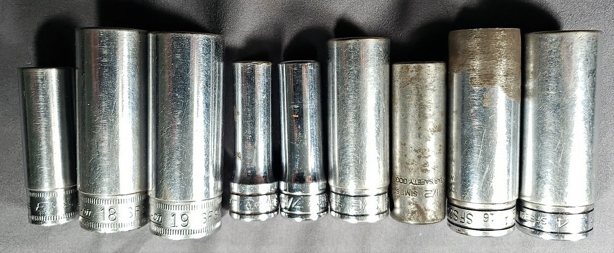 9 SNAP-ON DEEP SOCKETS SFS 201, 221, 241, 121; SF141, SIMF160; SFSM18, 19