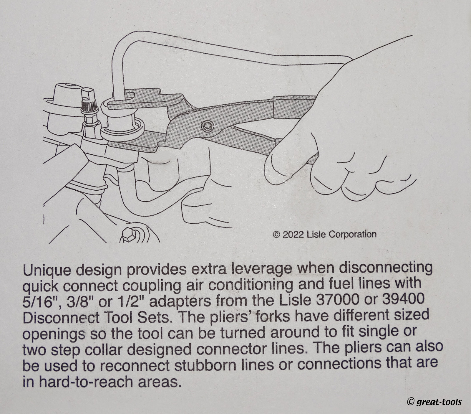 A/C and FUEL LINE DISCONNECT PLIERS – automotive tool – Lisle Tools #37300