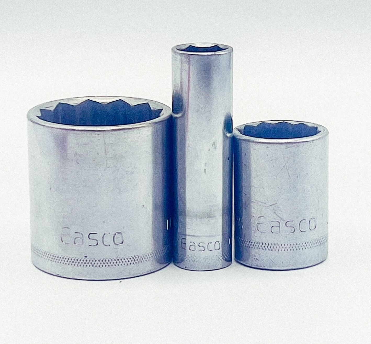 3-Pc EASCO Socket Set, 6pt 3/8dr 1/2″ deep + 12pt 1/2dr 1-1/4″, 13/16″ shallow