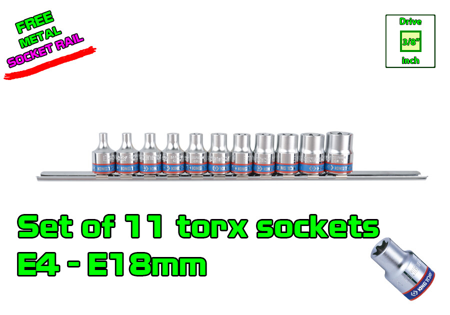Set of 11 pcs 3/8” Drive Star Socket Torx E4 – E18 Size 3/8 inch Outside Torx
