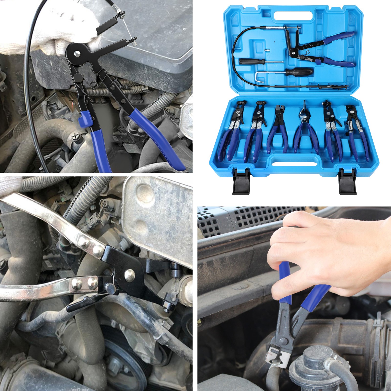 10Pc Hose Clamp Clip Remover Pliers Wire Long Reach Kit Fuel Oil Water Hose Tool