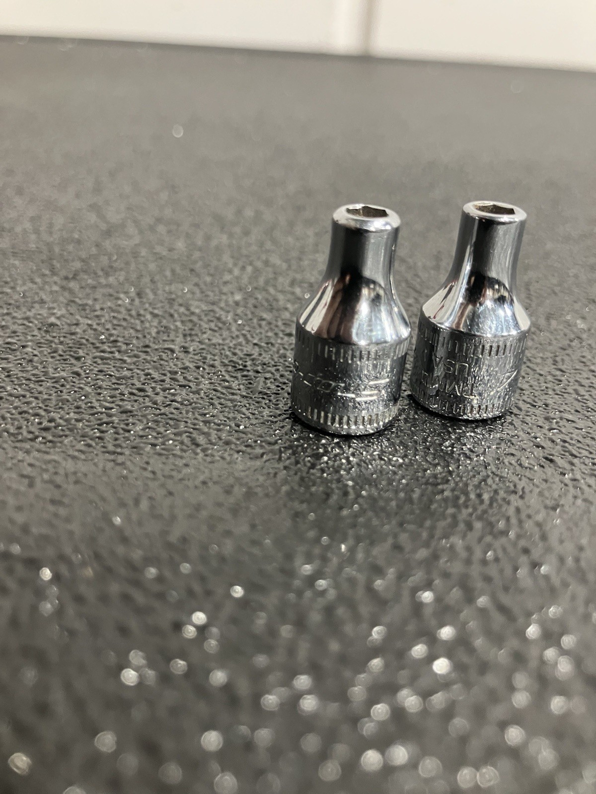 Two (2) Snap On Tools TMM4 USA 1/4″ Drive 4mm METRIC 6pt Shallow Chrome Sockets
