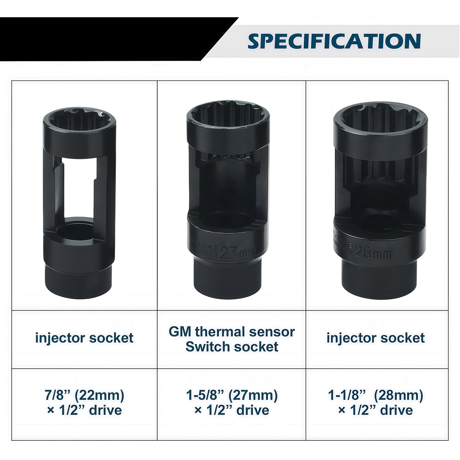 10pc O2 Oxygen Sensor Socket Wrench Removal Tool 3/8″ 1/2″ Drive x 7/8″ 22mm Set
