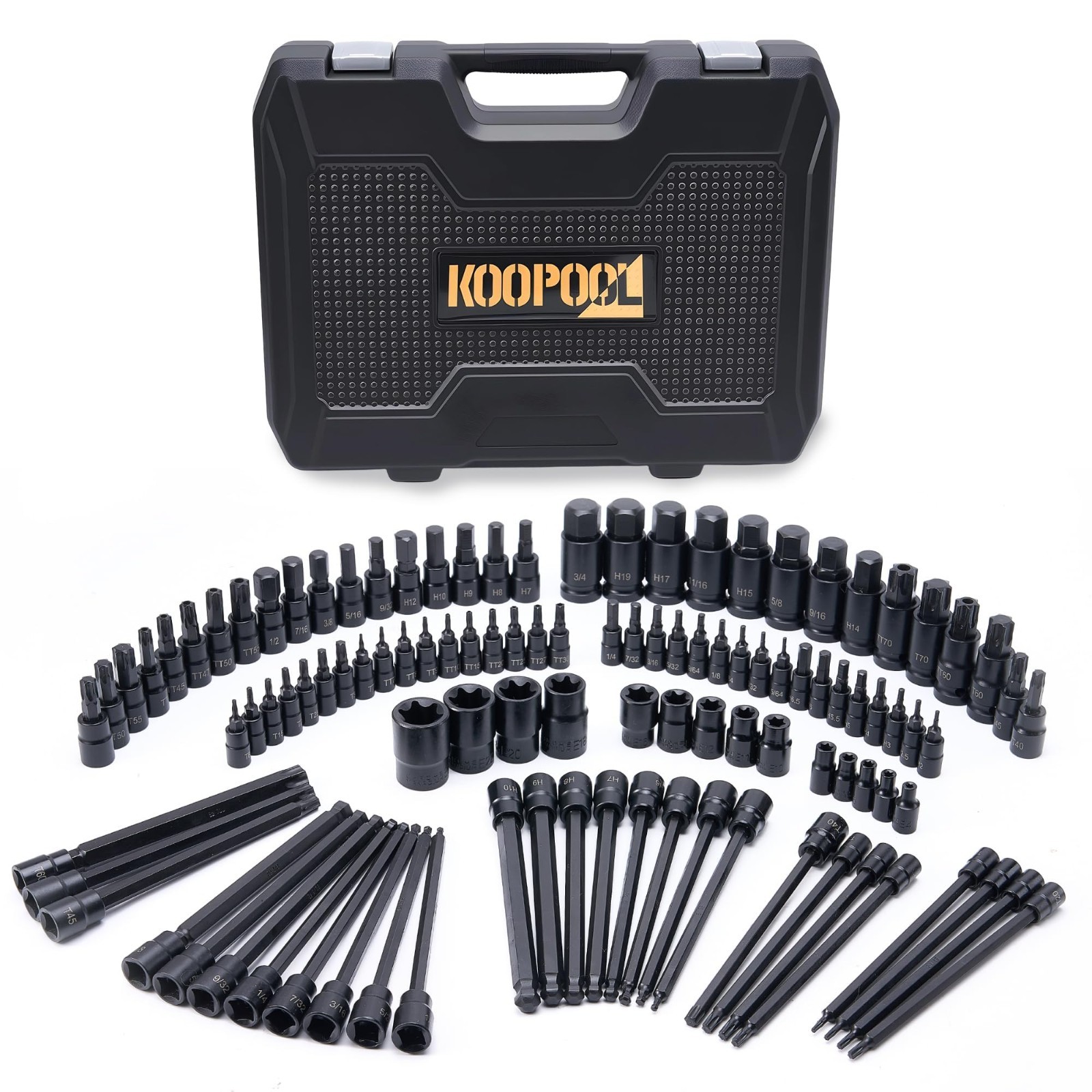 107-Piece Torx & Allen Bit Socket Set – S2 Steel, Long Ball End, SAE/Metric, Tam