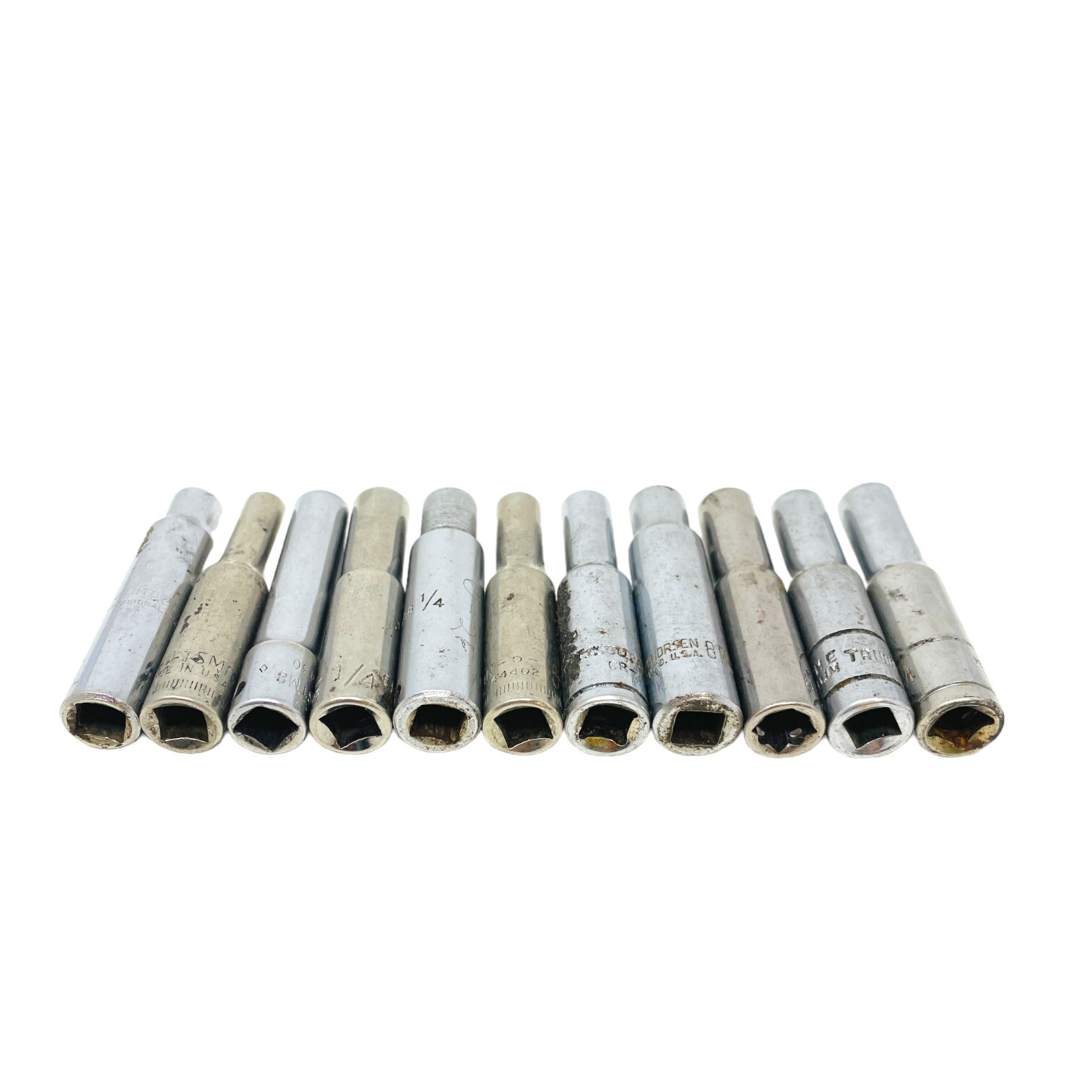 11 Pcs Craftsman, Thorsen and Assorted 44402, 5.5mm, 1/4 in Drive Socket Set