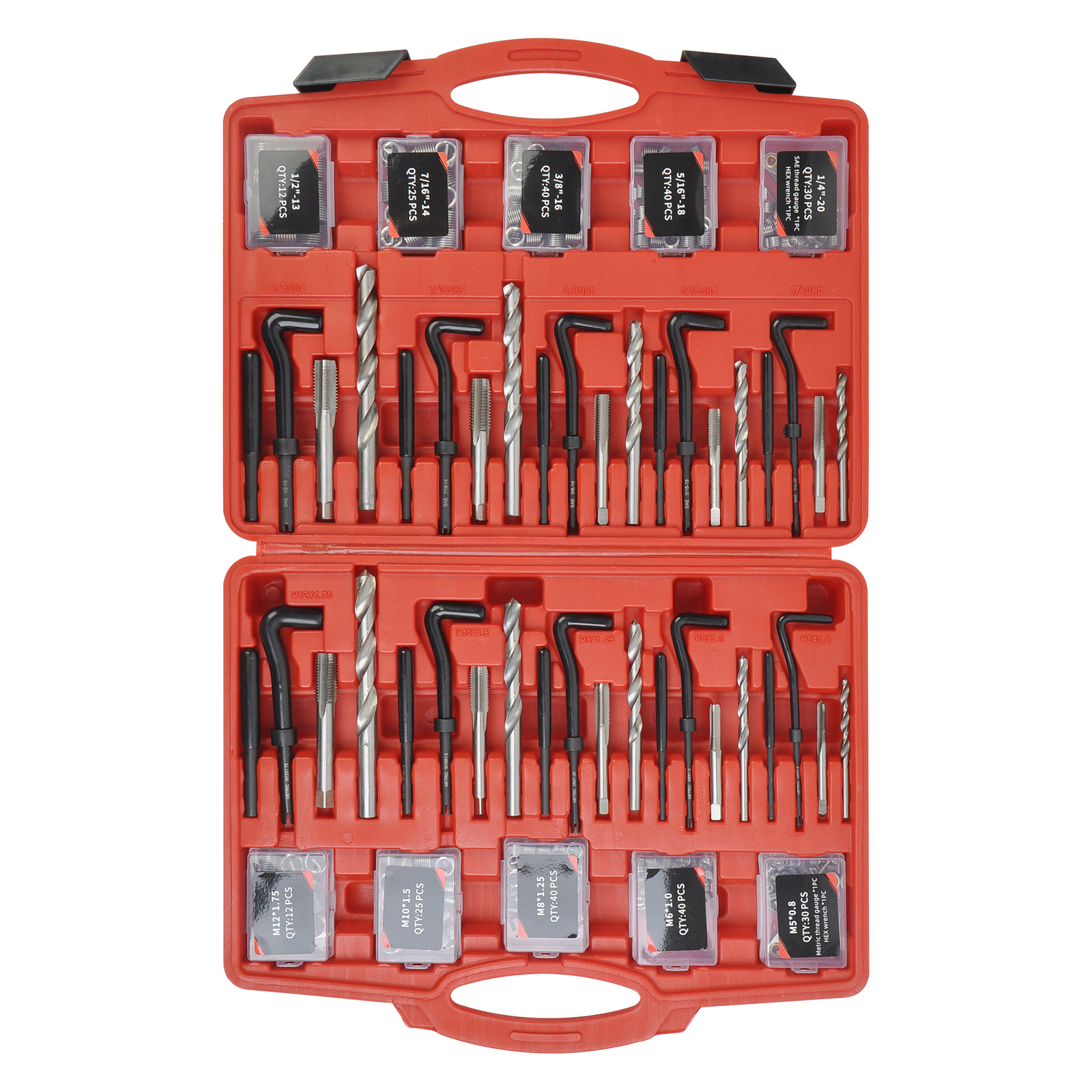Thread Repair Tool 338PCS HSS Drill Helicoil Kit, SAE 1/4″-1/2″/ Metric M5-M12