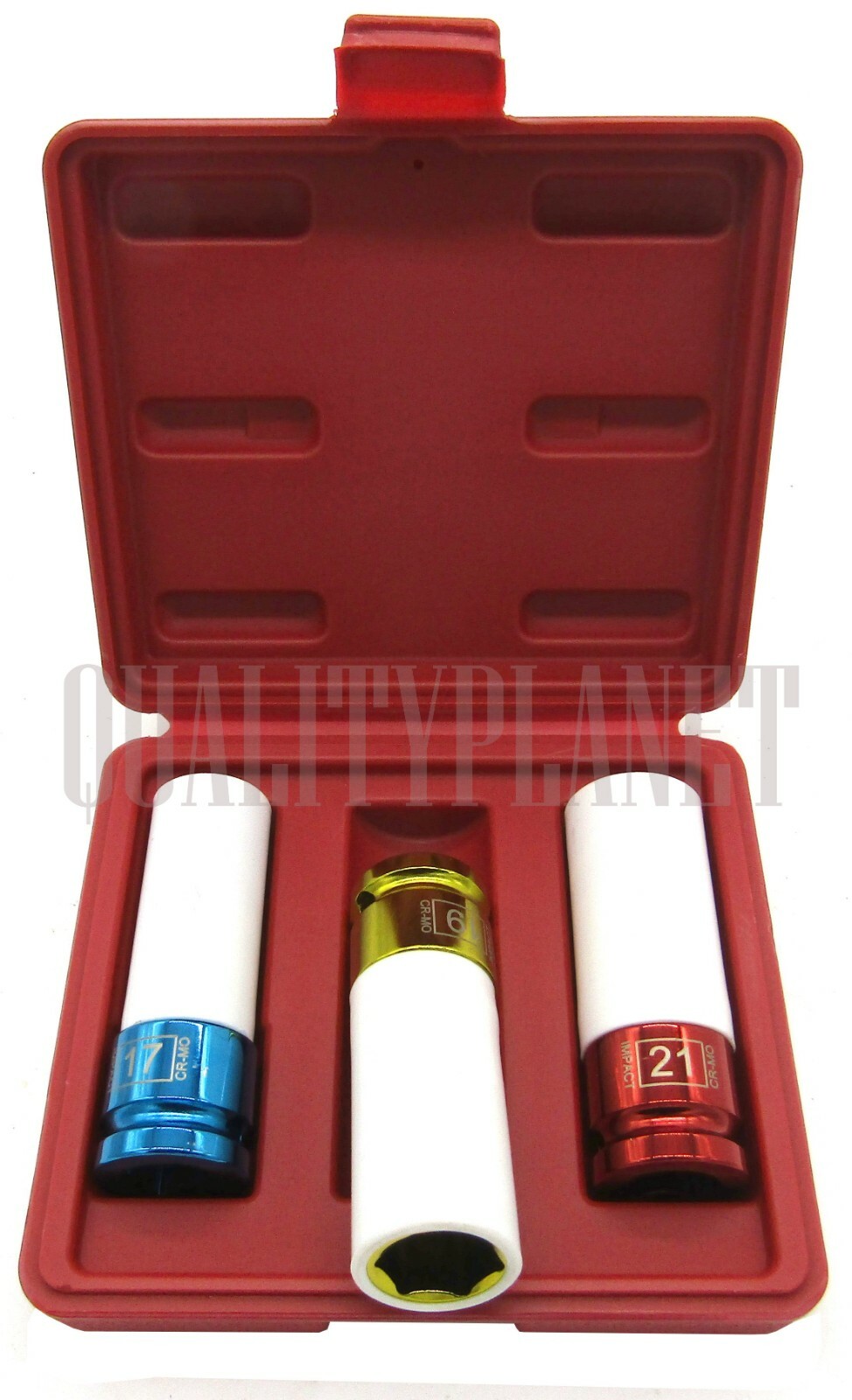 3 Pcs 1/2″ Color Coded Thin Wall Wheel Lug Nut Deep Impact Socket Set 17 19 21mm