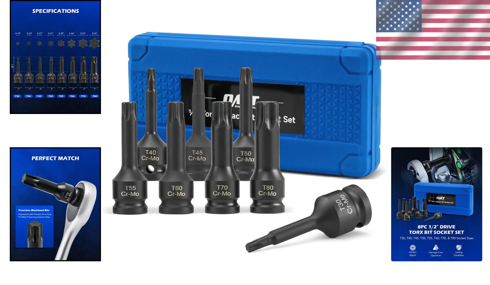 Compact & Corrosion-Resistant Torx Bit Socket Set with Laser-Etched Sizes