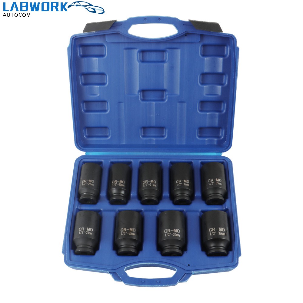 Deep Impact Socket Tool 9Pcs/Set 1/2″ Drive Metric Axle Hub Nut Socket 29-38mm