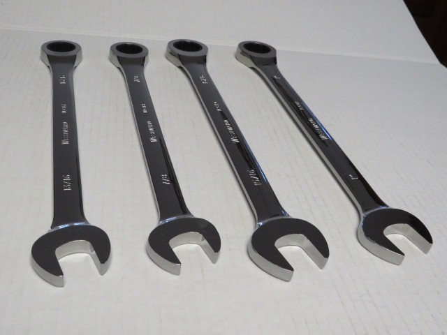 SAE EXTRA LONG RATCHETING COMBINATION WRENCH SET SIZES: 13/16″, 7/8″, 15/16″, 1″