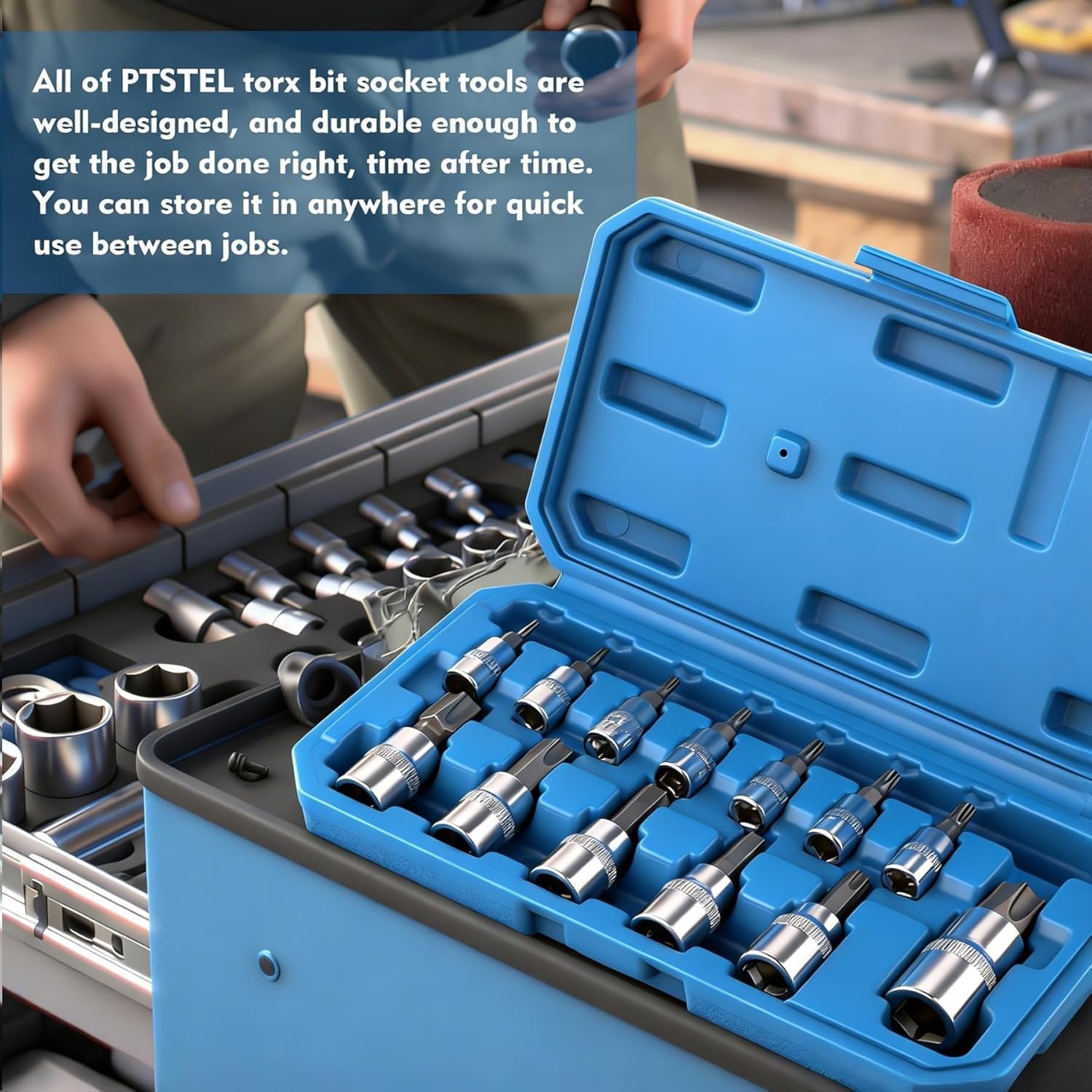 13Pcs Torx Bit Socket Set T8-T70 CRV Star Sockets 1/4-inch, 3/8-inch & 1/2-in…