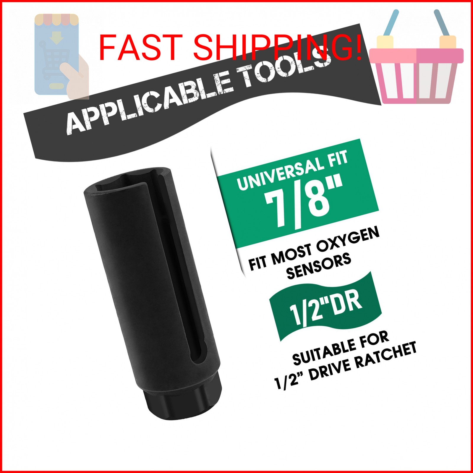 Oxygen Sensor Socket 22mm 7/8 in, 1/2 in Drive O2 Sensor Removal Tool, Heavy-Dut