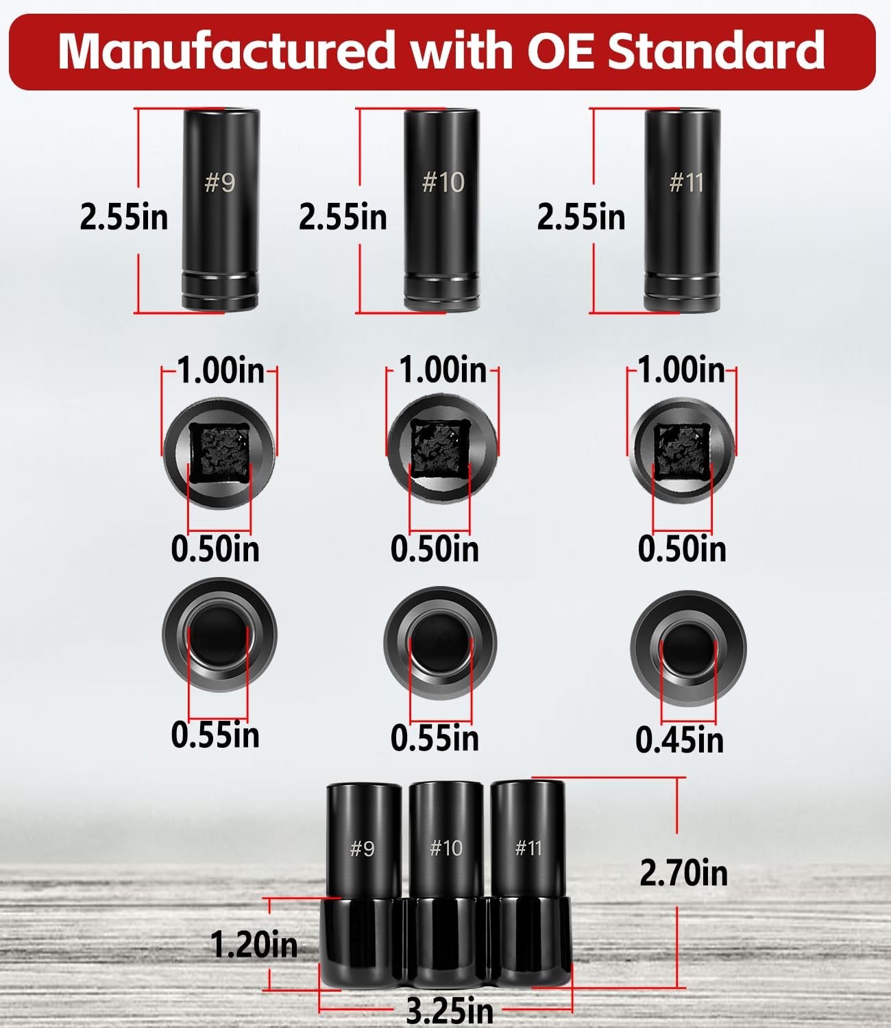 70940 3-Piece Tap Socket Set, 5/8″ 11/16″ 3/4″ #9 #10 #11 For Larger
