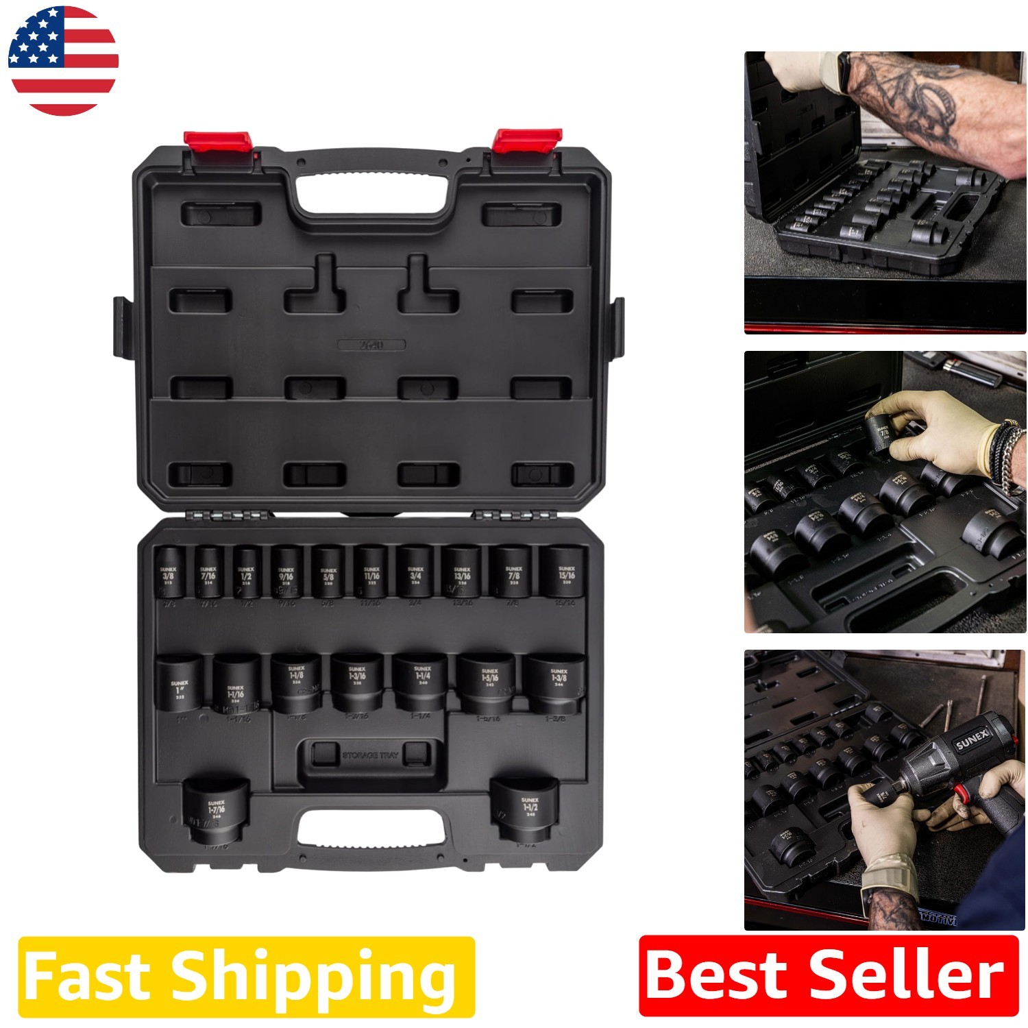 Pro 19-Piece SAE Impact Socket Set 1/2″ Drive Cr-Mo Steel Heavy Duty Case
