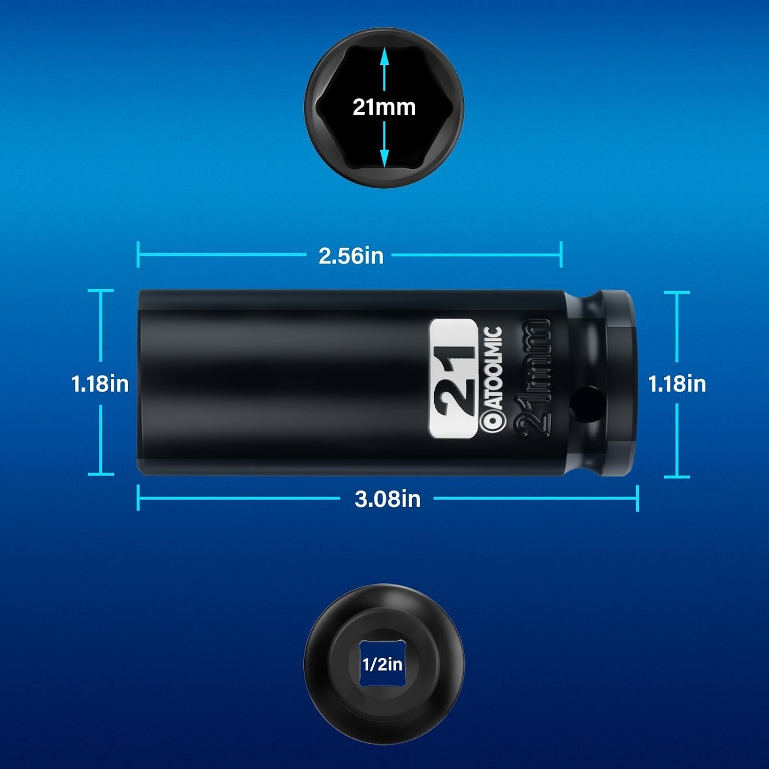 21mm Deep Impact Socket – 1/2 Inch Drive, Chrome Moly Steel for Professionals