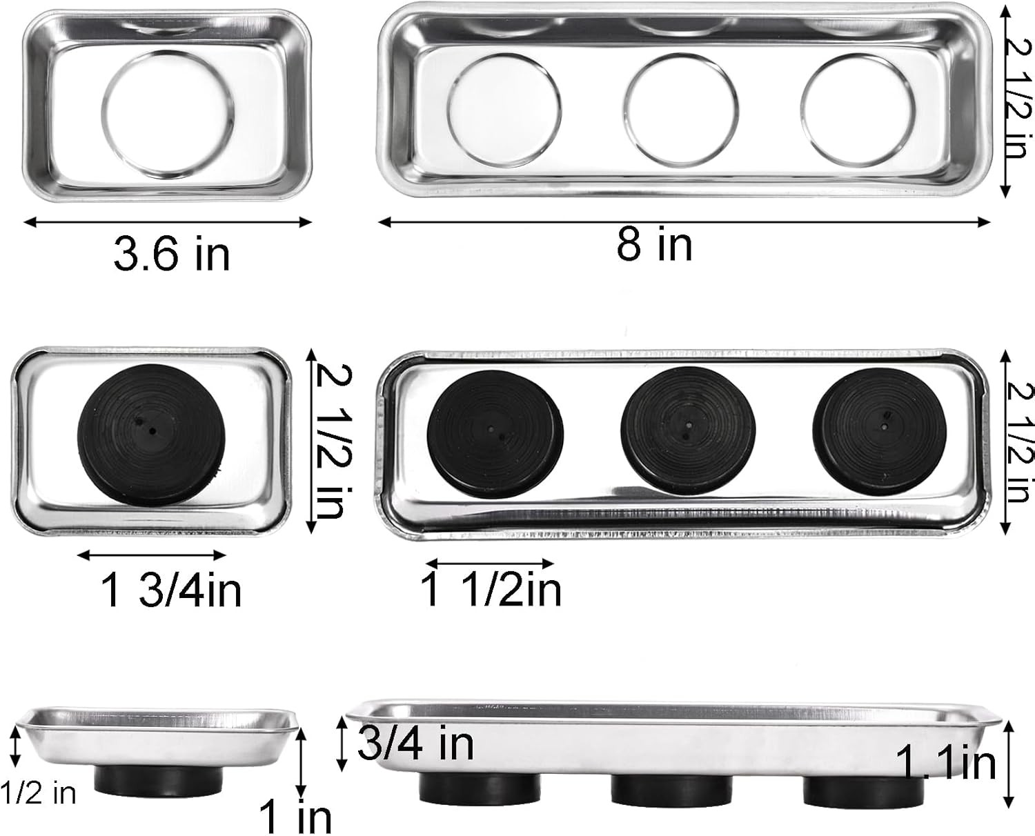 Set of 6 Small Magnetic Parts Trays, Stainless Steel Magnetic Tray Set